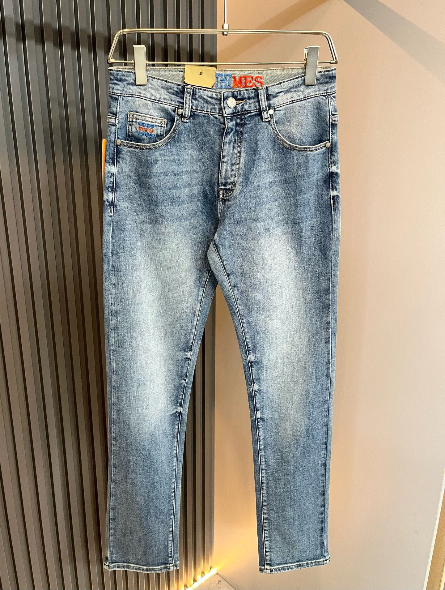 HERM*S 爱*仕 2025秋冬男士高端丹宁水洗小直筒牛仔裤 海外贸易公司渠道订单 ！男士修身直筒牛仔