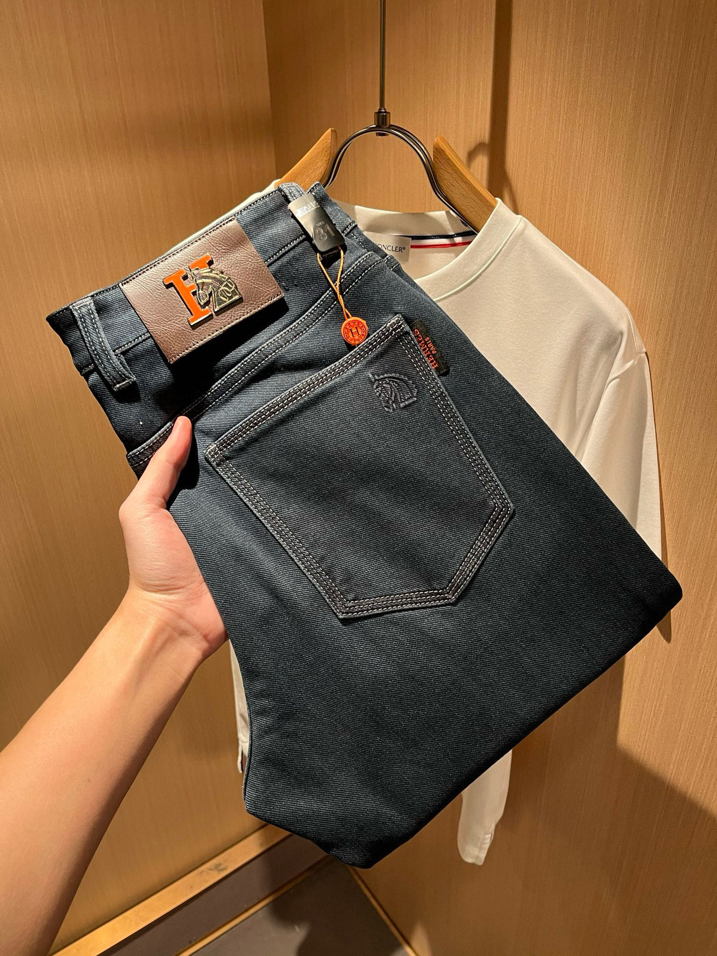 HERM*S 爱*仕 2026春夏男士高端丹宁水洗小直筒牛仔裤 海外贸易公司渠道订单 ！男士修身直筒牛仔