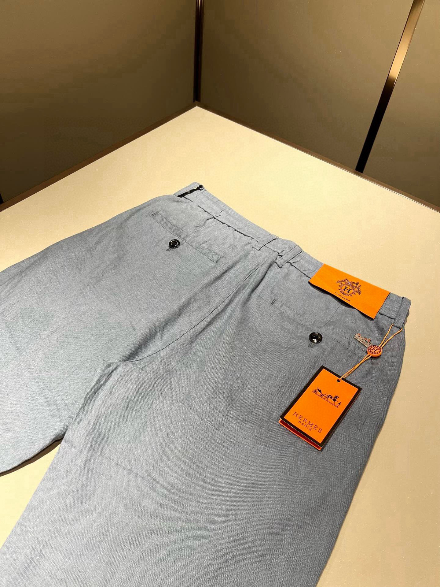 HERM*S 爱*仕 2026春夏男士高端纯亚麻休闲裤 海外贸易公司渠道订单 ！男士休闲修身直筒休闲裤！