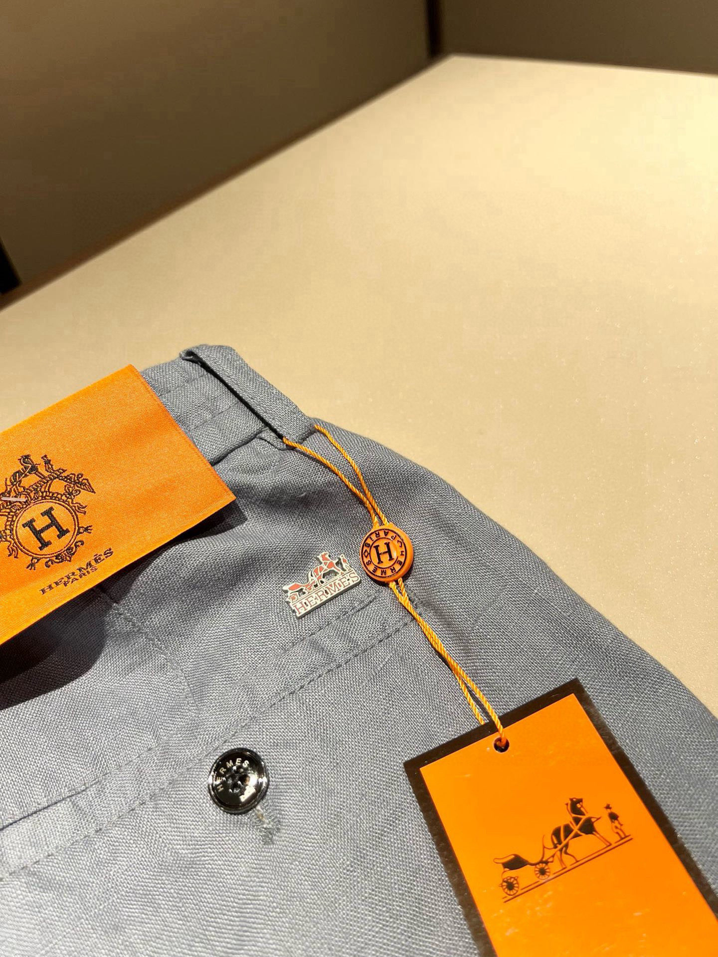 HERM*S 爱*仕 2026春夏男士高端纯亚麻休闲裤 海外贸易公司渠道订单 ！男士休闲修身直筒休闲裤！