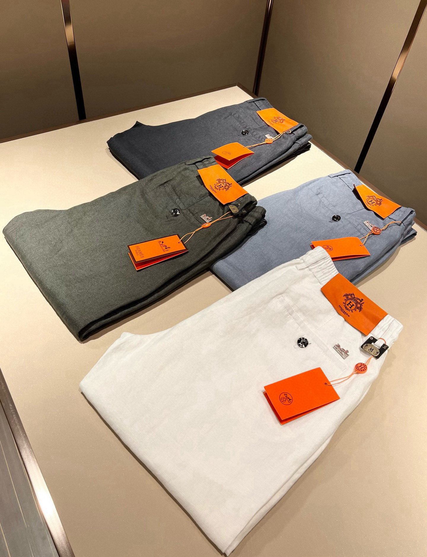 HERM*S 爱*仕 2026春夏男士高端纯亚麻休闲裤 海外贸易公司渠道订单 ！男士休闲修身直筒休闲裤！