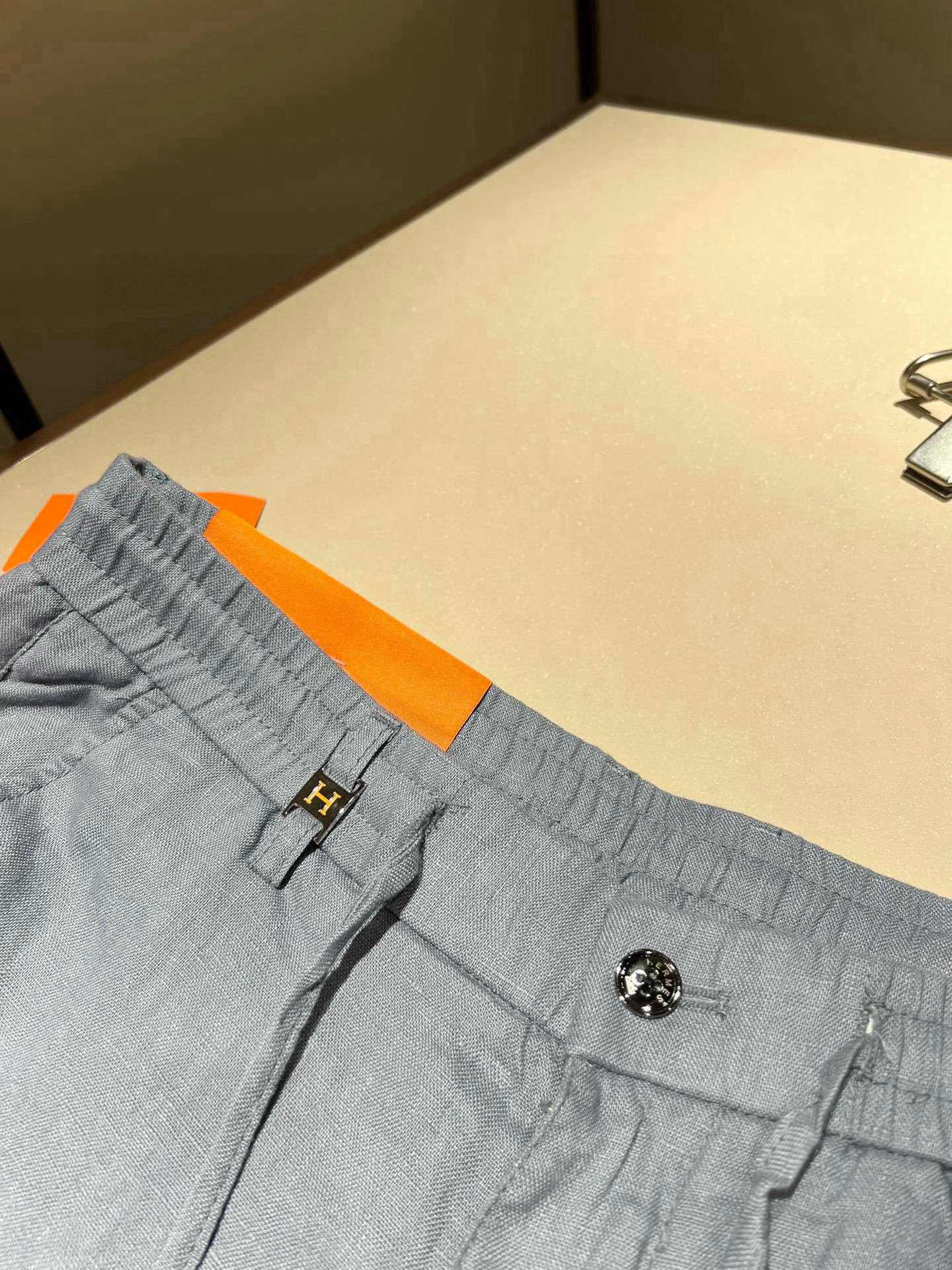 HERM*S 爱*仕 2026春夏男士高端纯亚麻休闲裤 海外贸易公司渠道订单 ！男士休闲修身直筒休闲裤！