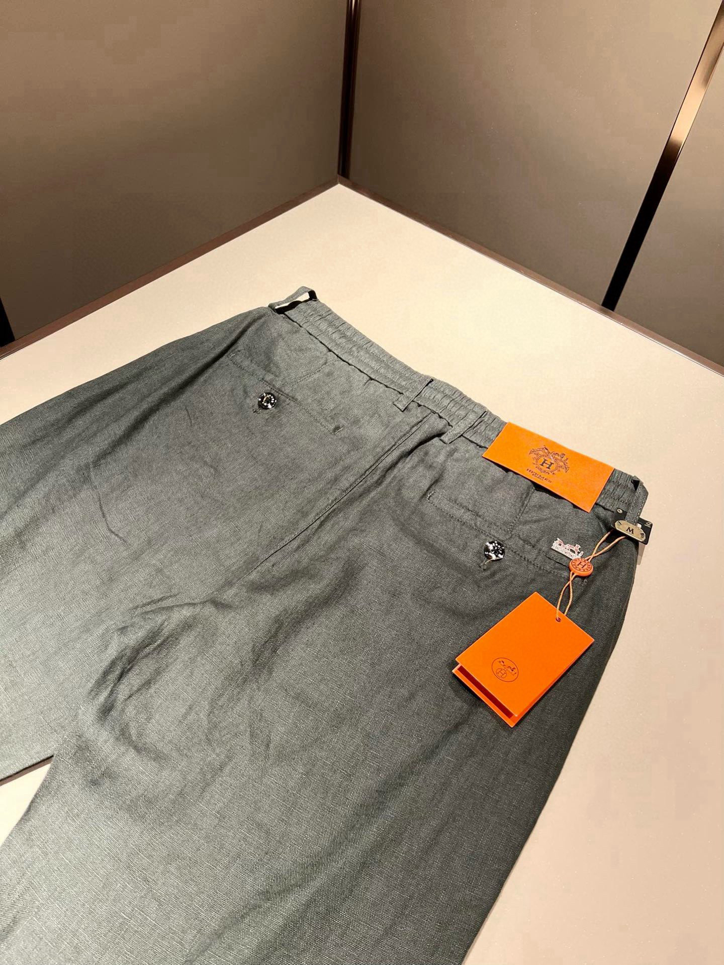 HERM*S 爱*仕 2026春夏男士高端纯亚麻休闲裤 海外贸易公司渠道订单 ！男士休闲修身直筒休闲裤！