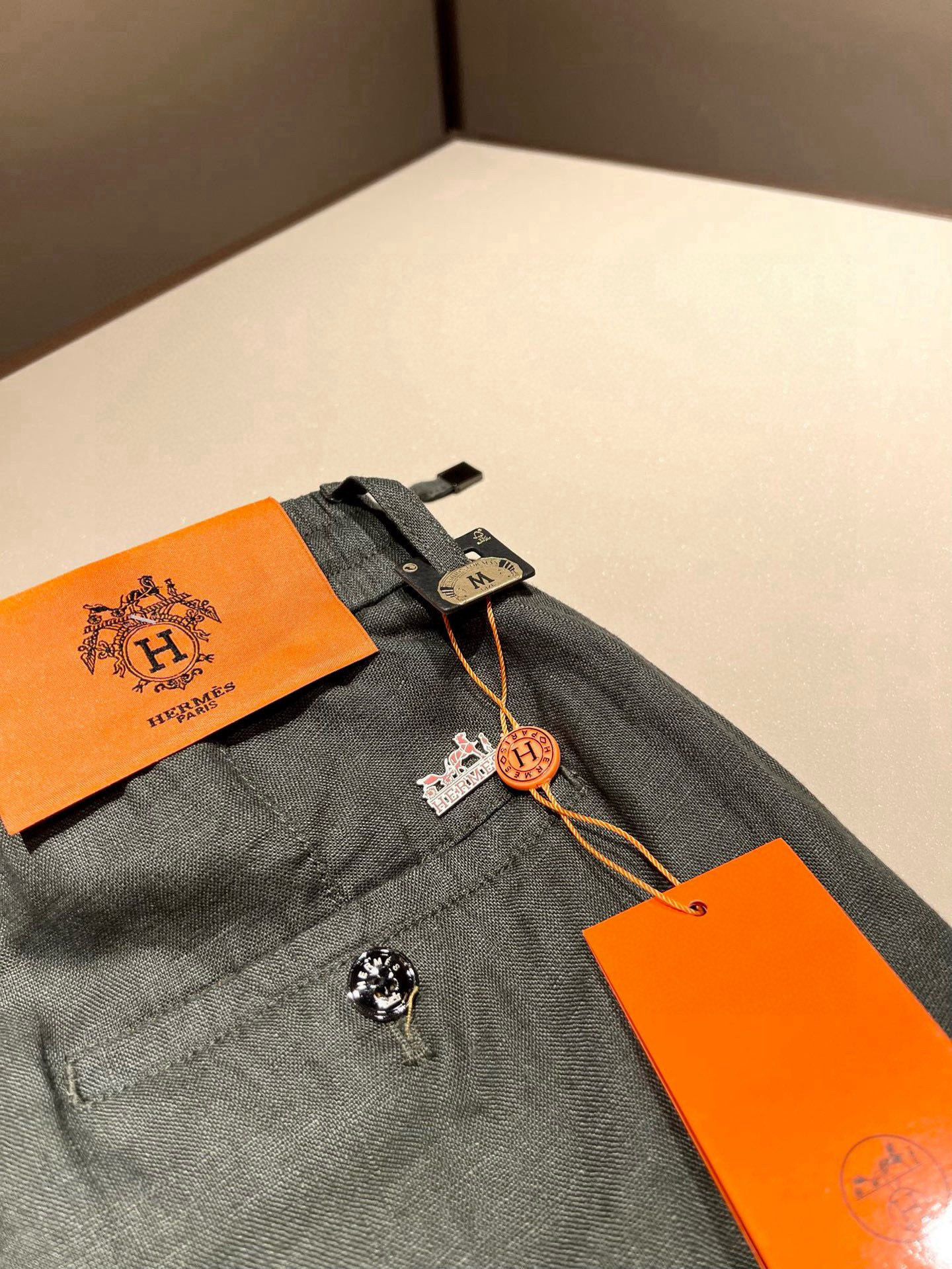 HERM*S 爱*仕 2026春夏男士高端纯亚麻休闲裤 海外贸易公司渠道订单 ！男士休闲修身直筒休闲裤！