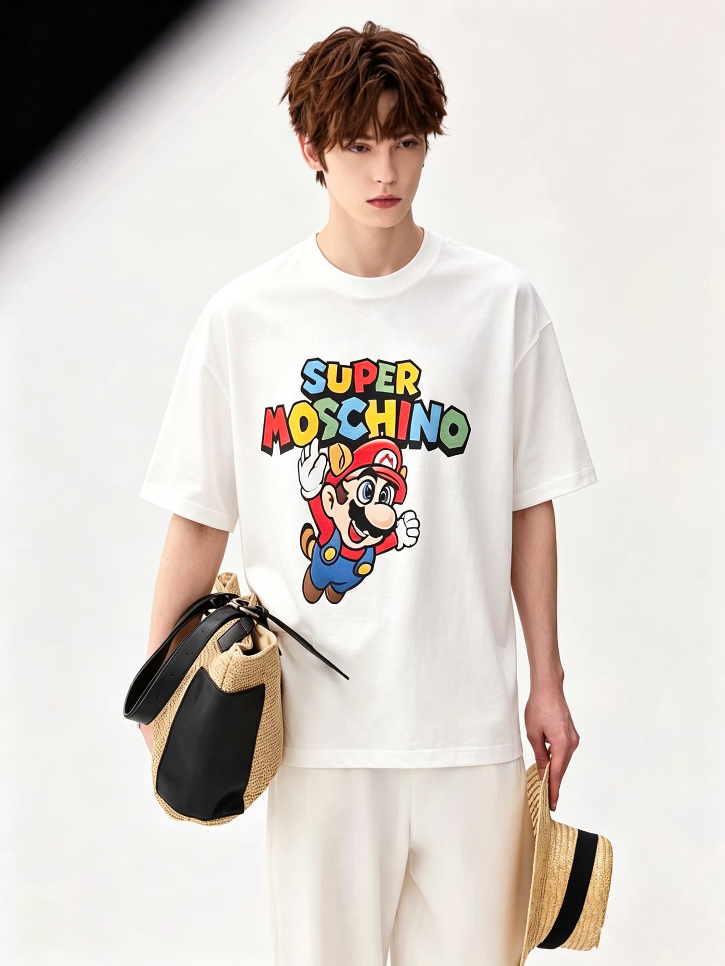 NO:946709,Mosch*ino's 2026 spring and summer new men's and women's T-shirts are loved by many celebrities and Internet celebrities. They are loose-fitting and have the same style for men and women. Selected super high-quality combed cotton brick cabinet fabrics!  The fabric feels great!  Smooth and skin-friendly, soft and comfortable, breathable and sweat-absorbent, loose and casual style!  The logo printing uses imported patterns and bright colors!  All signs and counters are perfectly reproduced!  Needless to say, the quality of workmanship, the craftsmanship of big brands is always particularly exquisite, the versatile style can be easily controlled with various temperaments, whether it is at home, leisure or out and about, it is full of fashion!  A real hit!  Size M-2XL,,tees,t-shirt,19860909Mosch*ino莫斯*诺2026春夏新款男女同款T恤,超多明星网红喜爱,宽松版型,男女同款 精选超优质精梳棉砖柜面料！ 面料手感极好！爽滑亲肤,柔软舒适,透气吸汗,宽松休闲款！标志logo印花采用进口图案颜色亮丽！所有标牌与专柜完美复刻！做工质量无需多说,大牌的工艺总是尤为考究,百搭神款 各种气质轻松驾驭 ,无论居家休闲 出游逛街 都是潮范儿十足！妥妥的爆款 ！尺码M-2XL,,tees，t-shirt,,Men's clothing