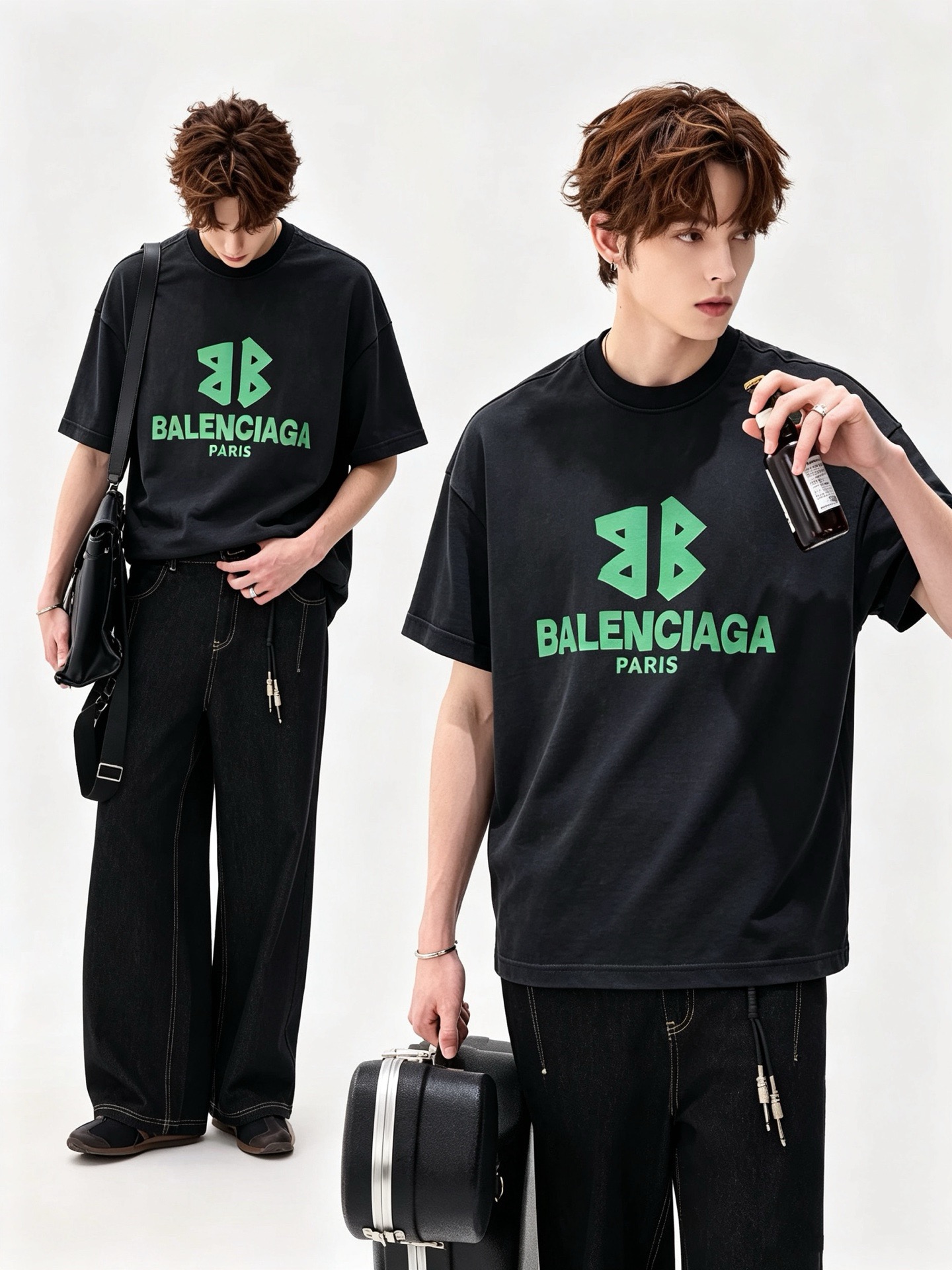 BALENCI*GA巴黎*家 2026春夏新款男女同款👫短袖T恤！走秀图案印花时尚休闲短袖T恤衫！设计logo压胶设计！