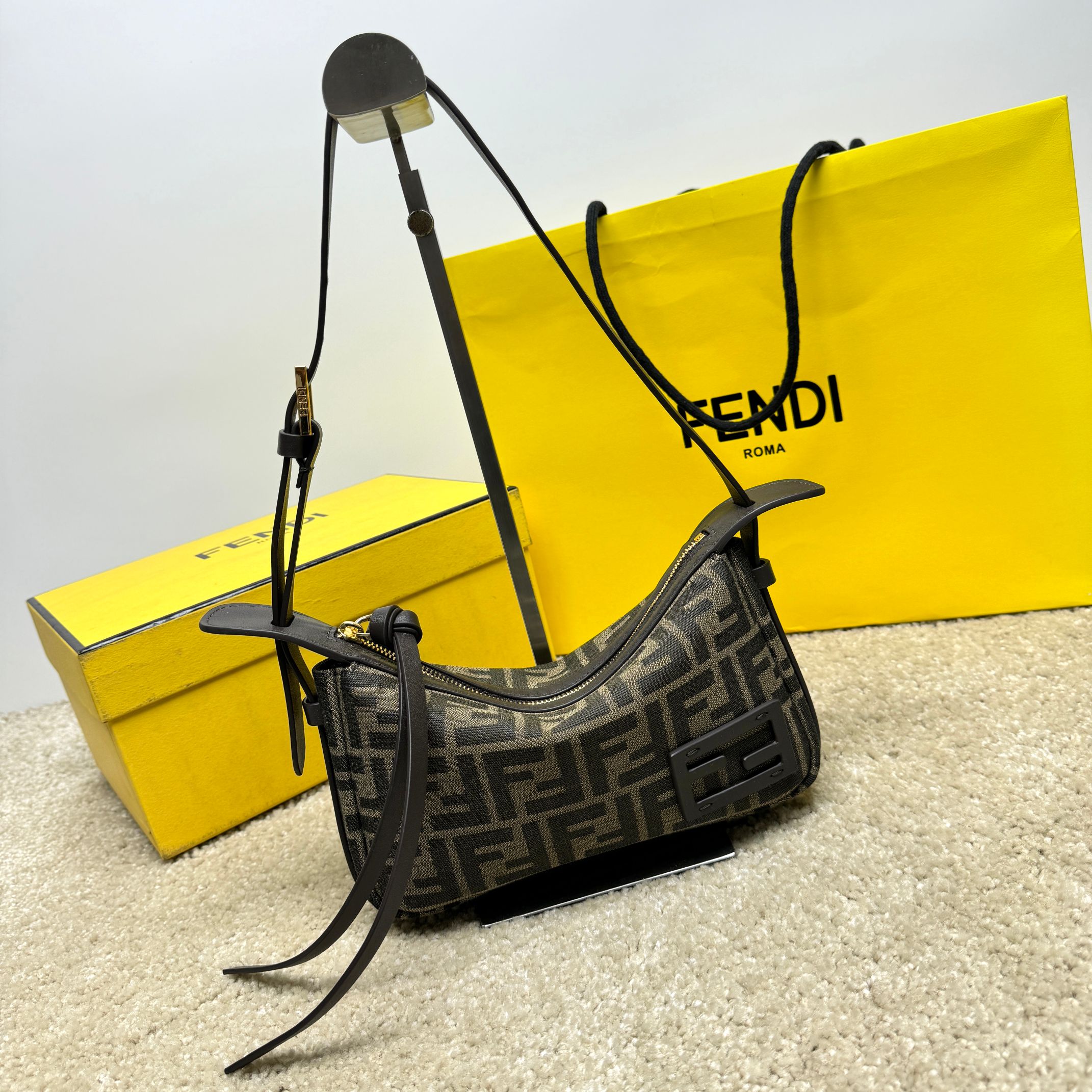 Fendi Handbags Crossbody & Shoulder Bags Brown Dark Gold Calfskin Cowhide Patent Leather Fall/Winter Collection