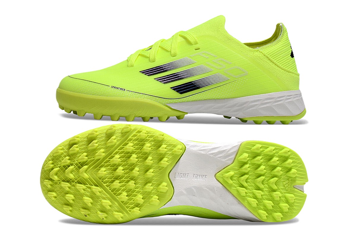 图片[5]-阿迪达斯的#50系列足球鞋，鞋面采用针织防水材质，能在比赛中有效阻挡水分进入，保持脚部干爽。鞋侧标志性的三道杠彰显品牌特色。 有FG底TF底鞋底设计注重抓地力，纹路多样且清晰，能适应不同场地状况，助力球员在球场上快速奔跑、灵活转向。颜色丰富，有白色、紫色、荧光绿、红色等，满足个性化需求。尺码涵盖30 – 35码，适合小尺码脚型的球员 。-选品中心