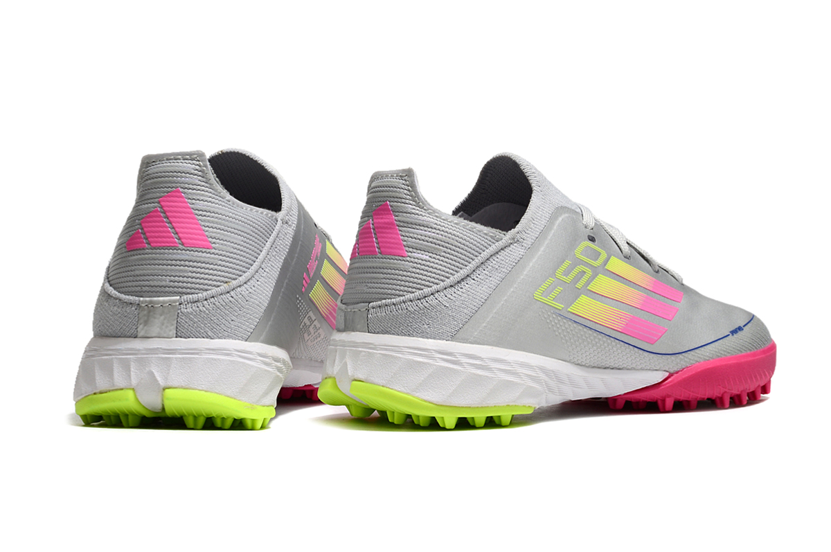 图片[6]-阿迪达斯的#50系列足球鞋，鞋面采用针织防水材质，能在比赛中有效阻挡水分进入，保持脚部干爽。鞋侧标志性的三道杠彰显品牌特色。 有FG底TF底鞋底设计注重抓地力，纹路多样且清晰，能适应不同场地状况，助力球员在球场上快速奔跑、灵活转向。颜色丰富，有白色、紫色、荧光绿、红色等，满足个性化需求。尺码涵盖30 – 35码，适合小尺码脚型的球员 。-选品中心