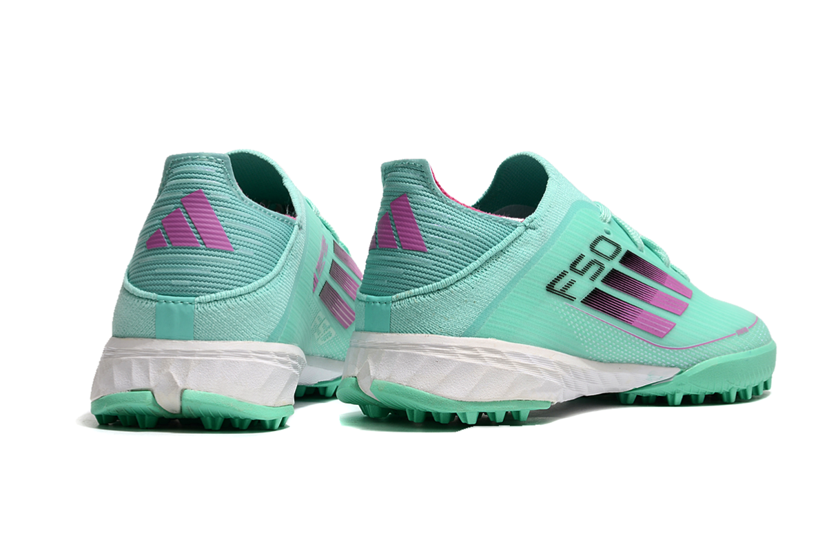 图片[7]-阿迪达斯的#50系列足球鞋，鞋面采用针织防水材质，能在比赛中有效阻挡水分进入，保持脚部干爽。鞋侧标志性的三道杠彰显品牌特色。 有FG底TF底鞋底设计注重抓地力，纹路多样且清晰，能适应不同场地状况，助力球员在球场上快速奔跑、灵活转向。颜色丰富，有白色、紫色、荧光绿、红色等，满足个性化需求。尺码涵盖30 – 35码，适合小尺码脚型的球员 。-选品中心