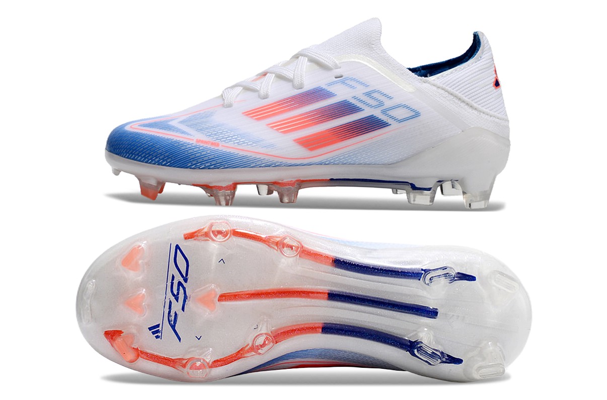 图片[5]-阿迪达斯的#50系列足球鞋，鞋面采用针织防水材质，能在比赛中有效阻挡水分进入，保持脚部干爽。鞋侧标志性的三道杠彰显品牌特色。 有FG底TF底鞋底设计注重抓地力，纹路多样且清晰，能适应不同场地状况，助力球员在球场上快速奔跑、灵活转向。颜色丰富，有白色、紫色、荧光绿、红色等，满足个性化需求。尺码涵盖30 – 35码，适合小尺码脚型的球员 。-选品中心