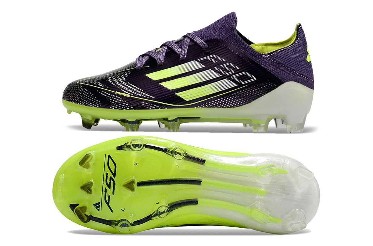 图片[4]-阿迪达斯的#50系列足球鞋，鞋面采用针织防水材质，能在比赛中有效阻挡水分进入，保持脚部干爽。鞋侧标志性的三道杠彰显品牌特色。 有FG底TF底鞋底设计注重抓地力，纹路多样且清晰，能适应不同场地状况，助力球员在球场上快速奔跑、灵活转向。颜色丰富，有白色、紫色、荧光绿、红色等，满足个性化需求。尺码涵盖30 – 35码，适合小尺码脚型的球员 。-选品中心