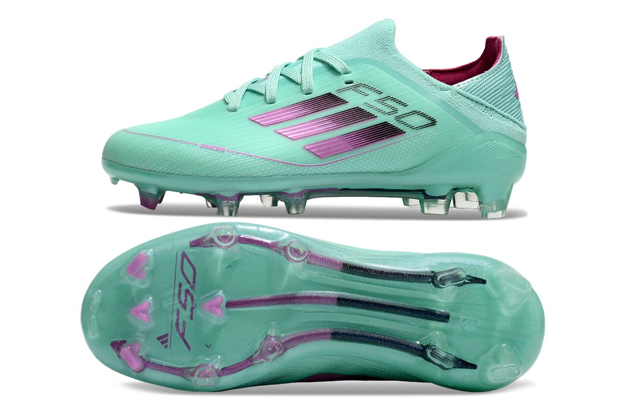 图片[5]-阿迪达斯的#50系列足球鞋，鞋面采用针织防水材质，能在比赛中有效阻挡水分进入，保持脚部干爽。鞋侧标志性的三道杠彰显品牌特色。 有FG底TF底鞋底设计注重抓地力，纹路多样且清晰，能适应不同场地状况，助力球员在球场上快速奔跑、灵活转向。颜色丰富，有白色、紫色、荧光绿、红色等，满足个性化需求。尺码涵盖30 – 35码，适合小尺码脚型的球员 。-选品中心