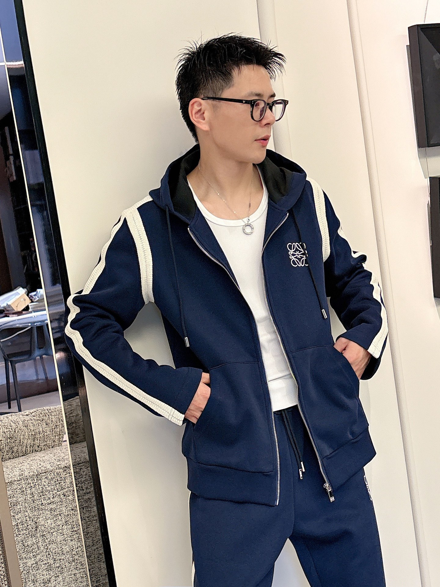 Loewe Men's Blue Tracksuit Set with Logo Embroidery and White Stripe Detail 14 i1757877784074 3091 0 13