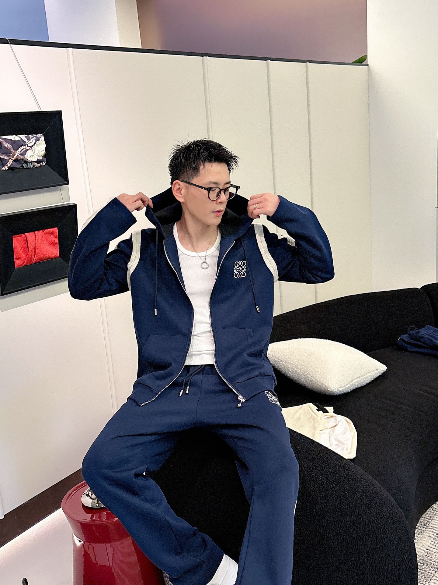 Loewe Men's Blue Tracksuit Set with Logo Embroidery and White Stripe Detail 5 i1757877785979 9271 0 3