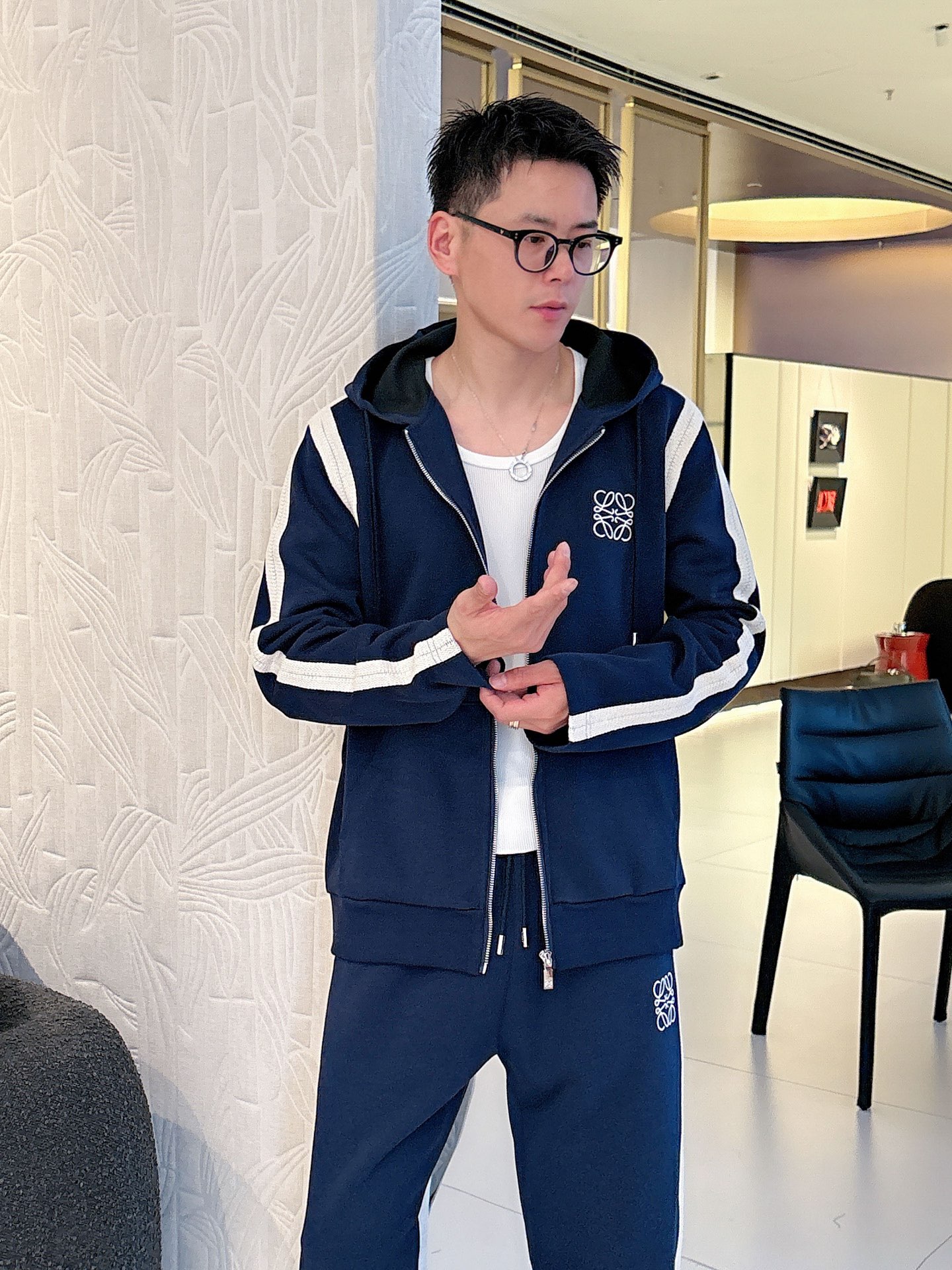 Loewe Men's Blue Tracksuit Set with Logo Embroidery and White Stripe Detail 6 i1757877787485 2062 0 10
