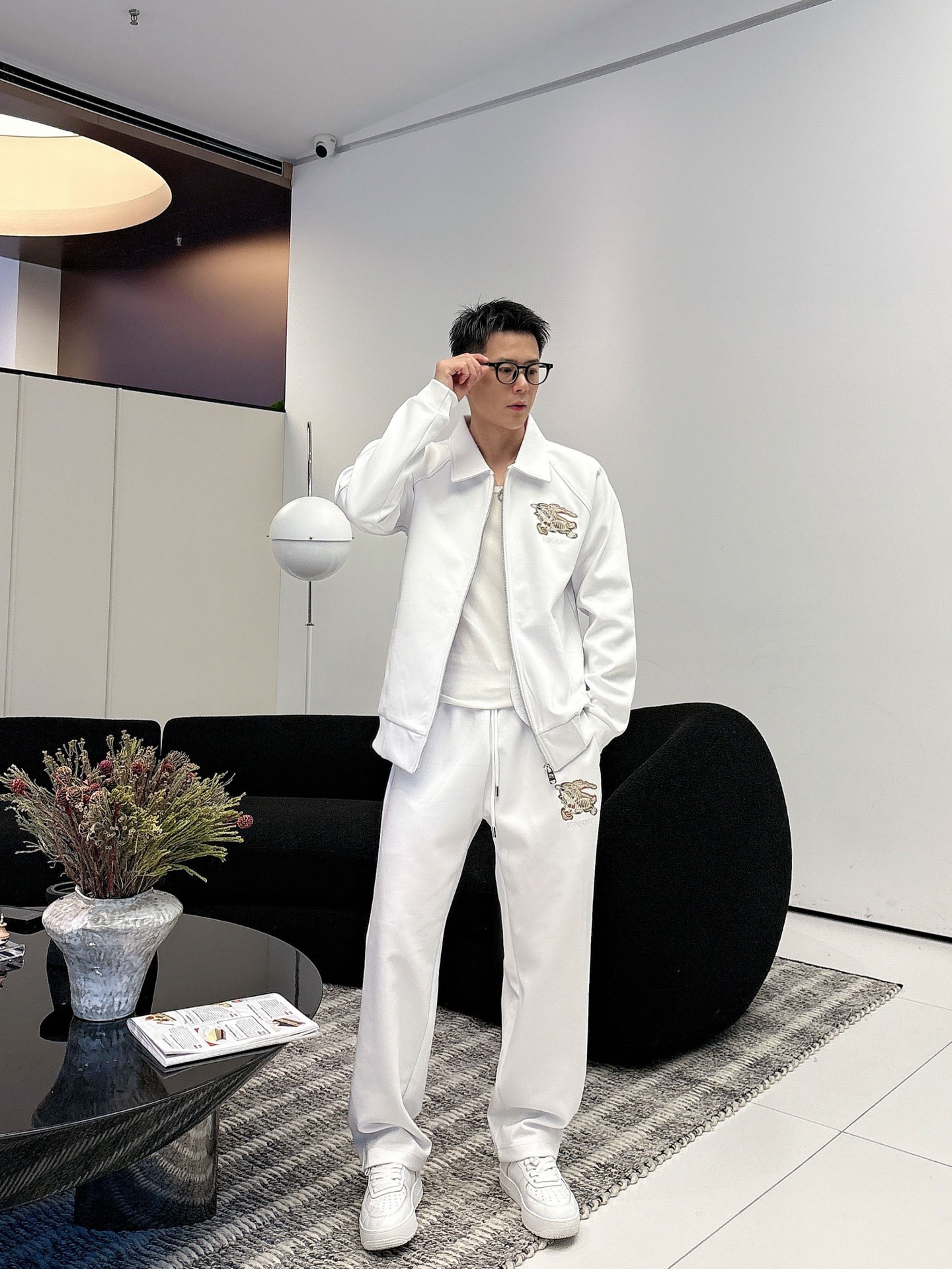 Burberry Wit Trainingspak met Rits en Logo, Uitstekende Kwaliteit, Herenmode