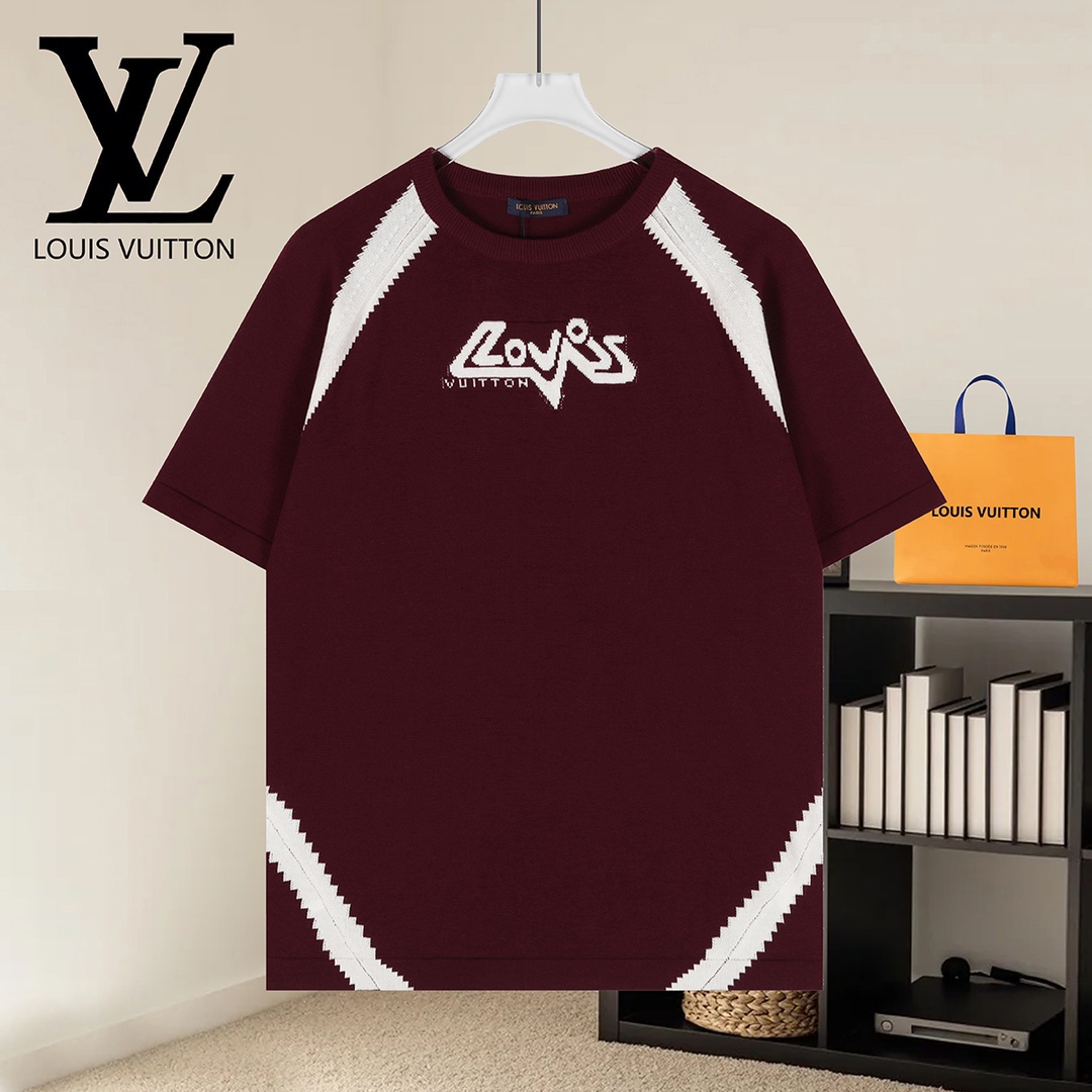【Versión alta】 P105 (envío al día siguiente) LOUIS VUITTON Louis Vuitton 24SS Camiseta de manga corta de punto con jacq…