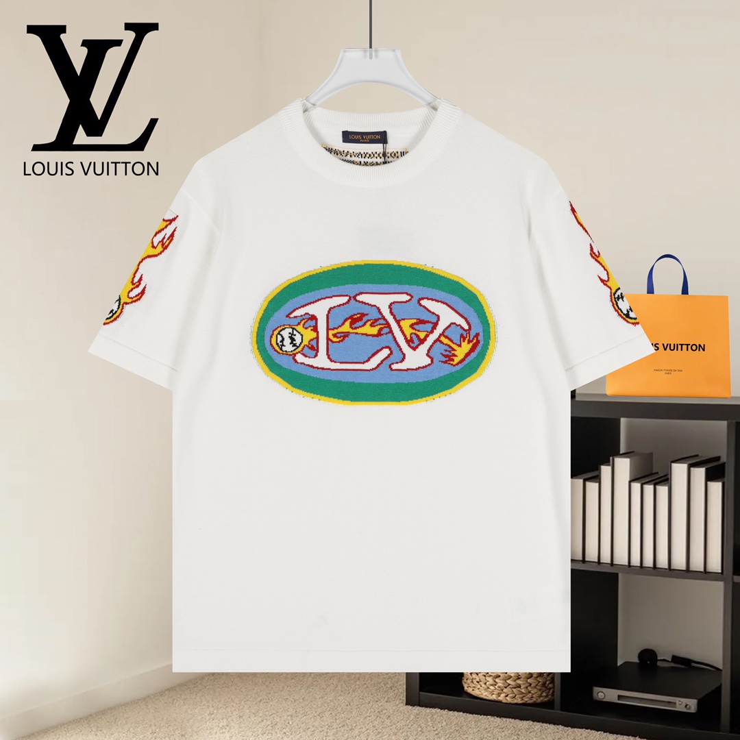 【Versión alta】 P95 (envío al día siguiente) LouisVuitton/Louis Vuitton Camiseta de manga corta de punto con estampado d…