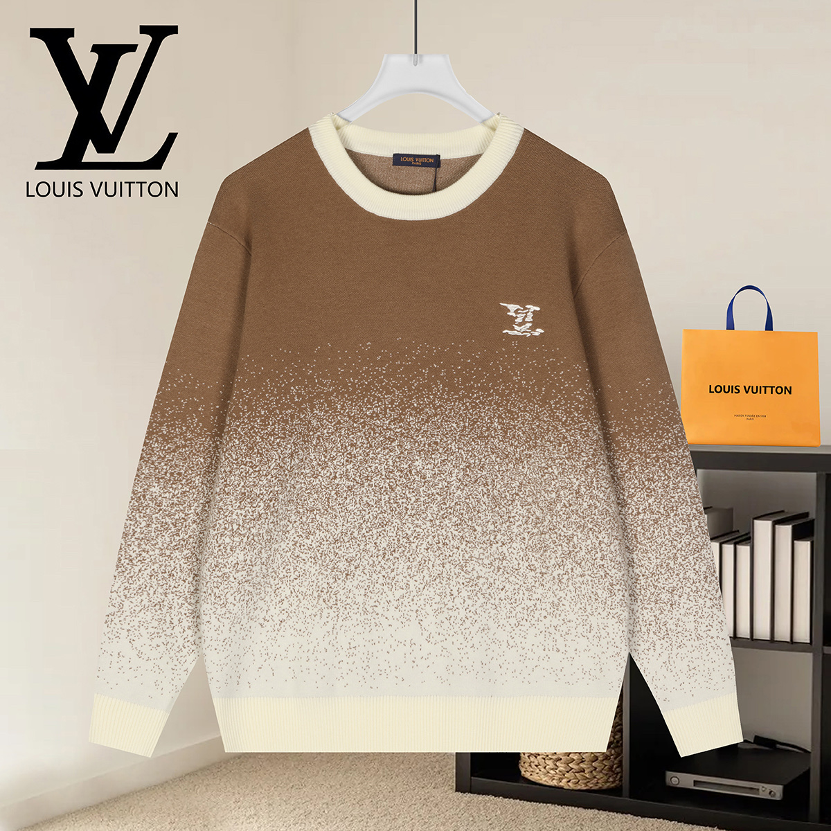 🐝（出货次日） LOUIS VUITTON路易威登 圆领套头logo毛巾绣提花长袖毛衣 注重细节 最求品质 男女同款 颜色： 图片色 码数：XS S M L