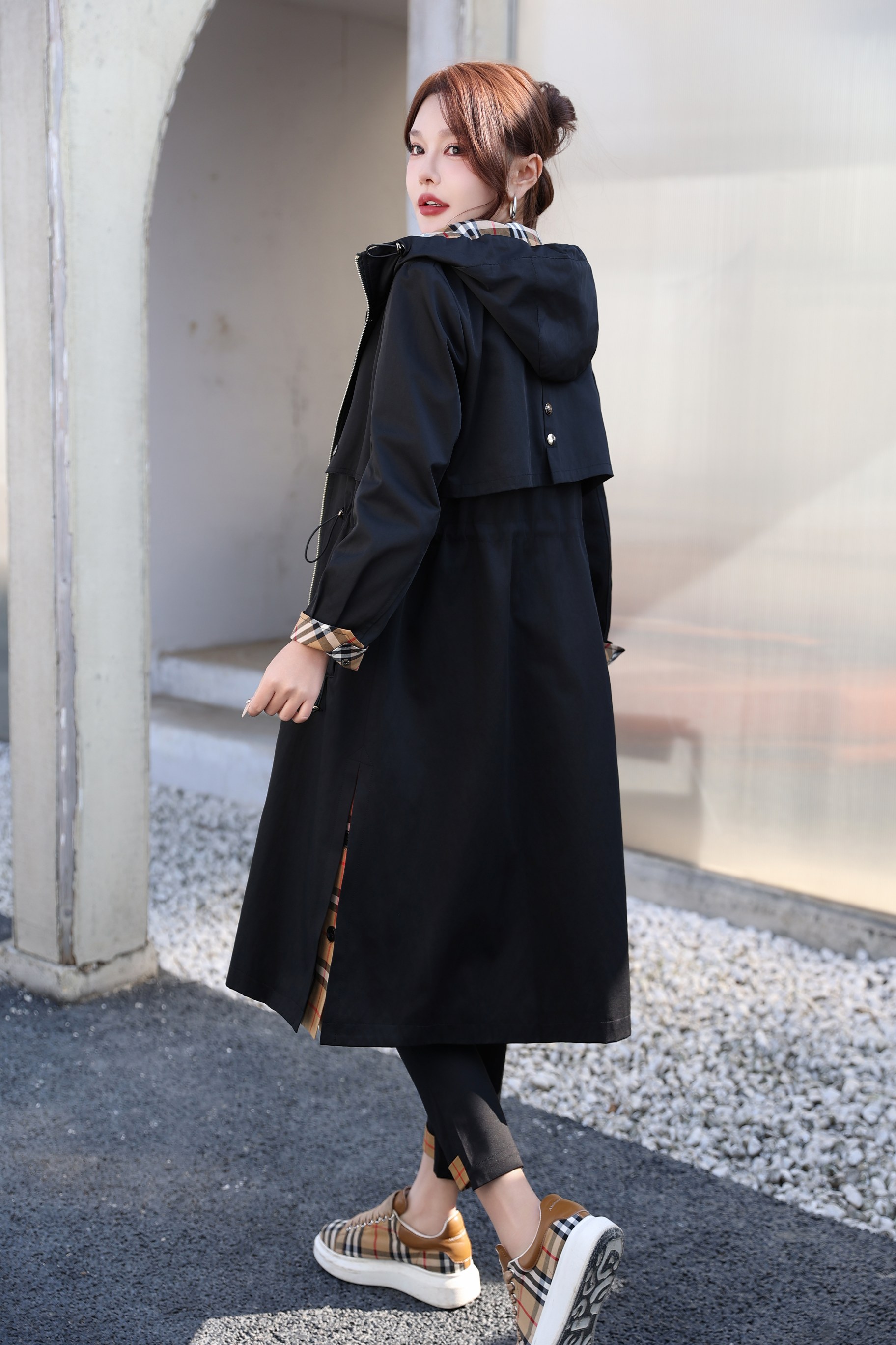 Women's Spring Trench Coat with Hooded, Long Sleeve Outerwear 5 a1740053854056 5807