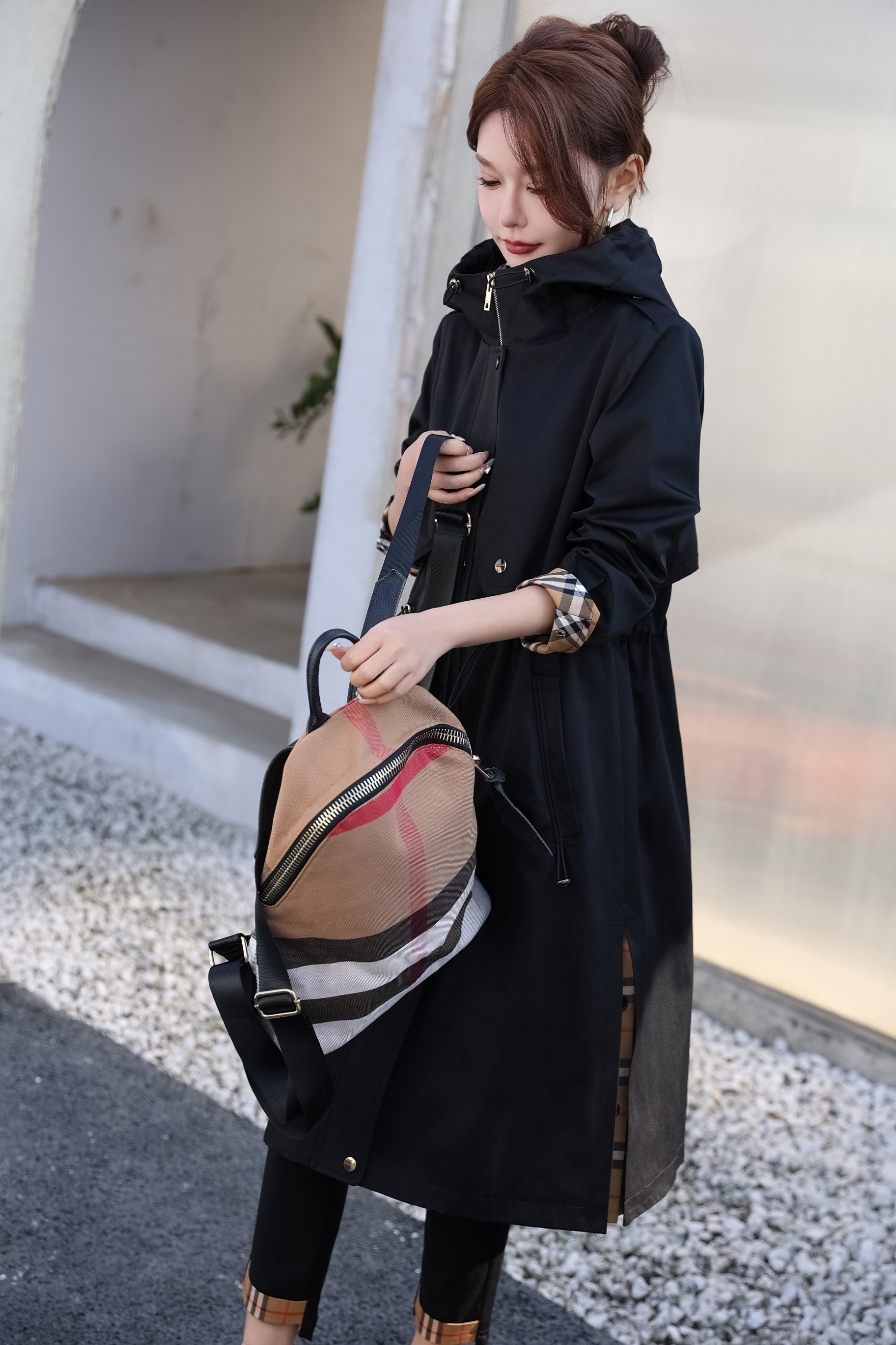 Women's Spring Trench Coat with Hooded, Long Sleeve Outerwear 8 a1740053855653 8540