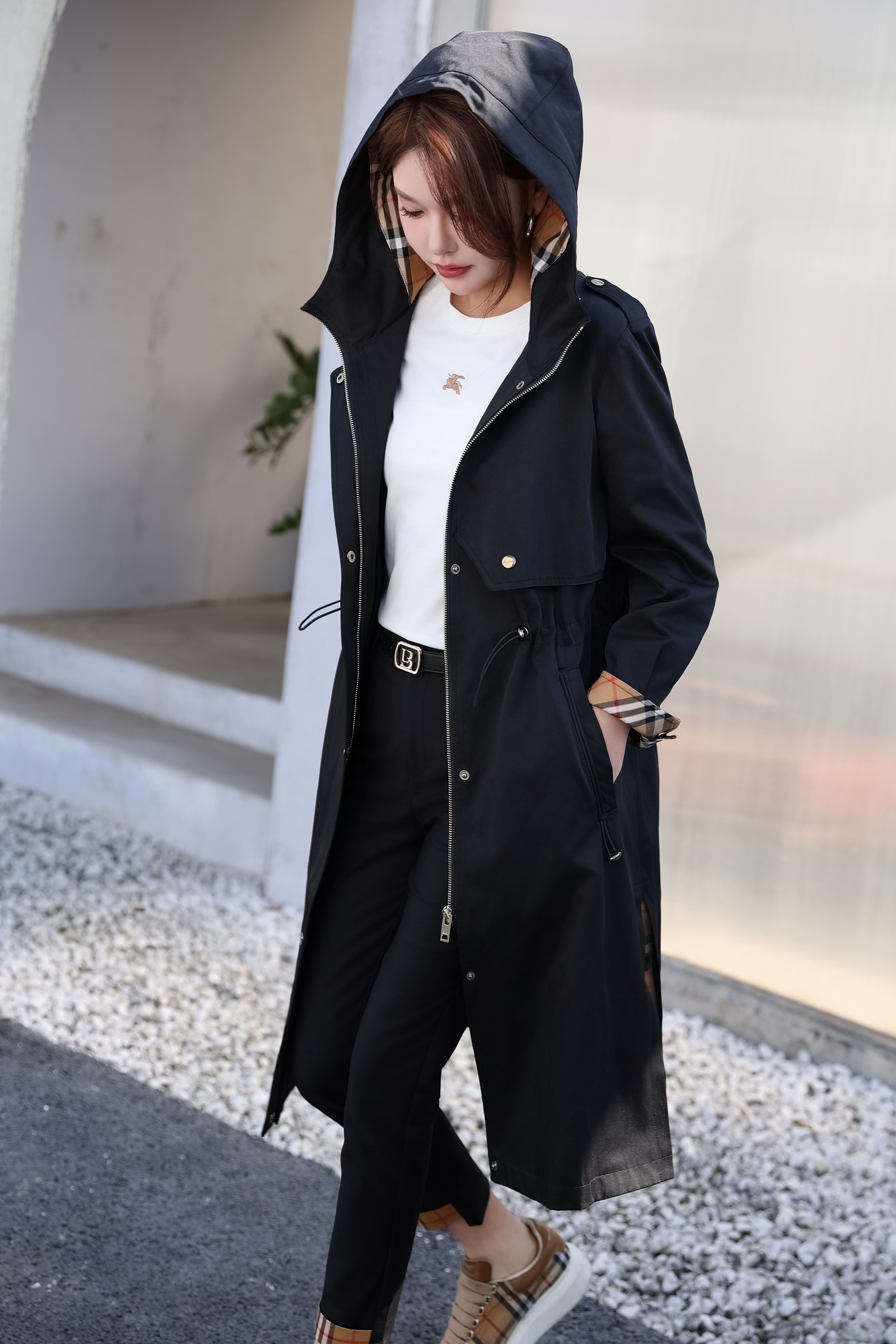 Women's Spring Trench Coat with Hooded, Long Sleeve Outerwear 7 a1740053855655 8718