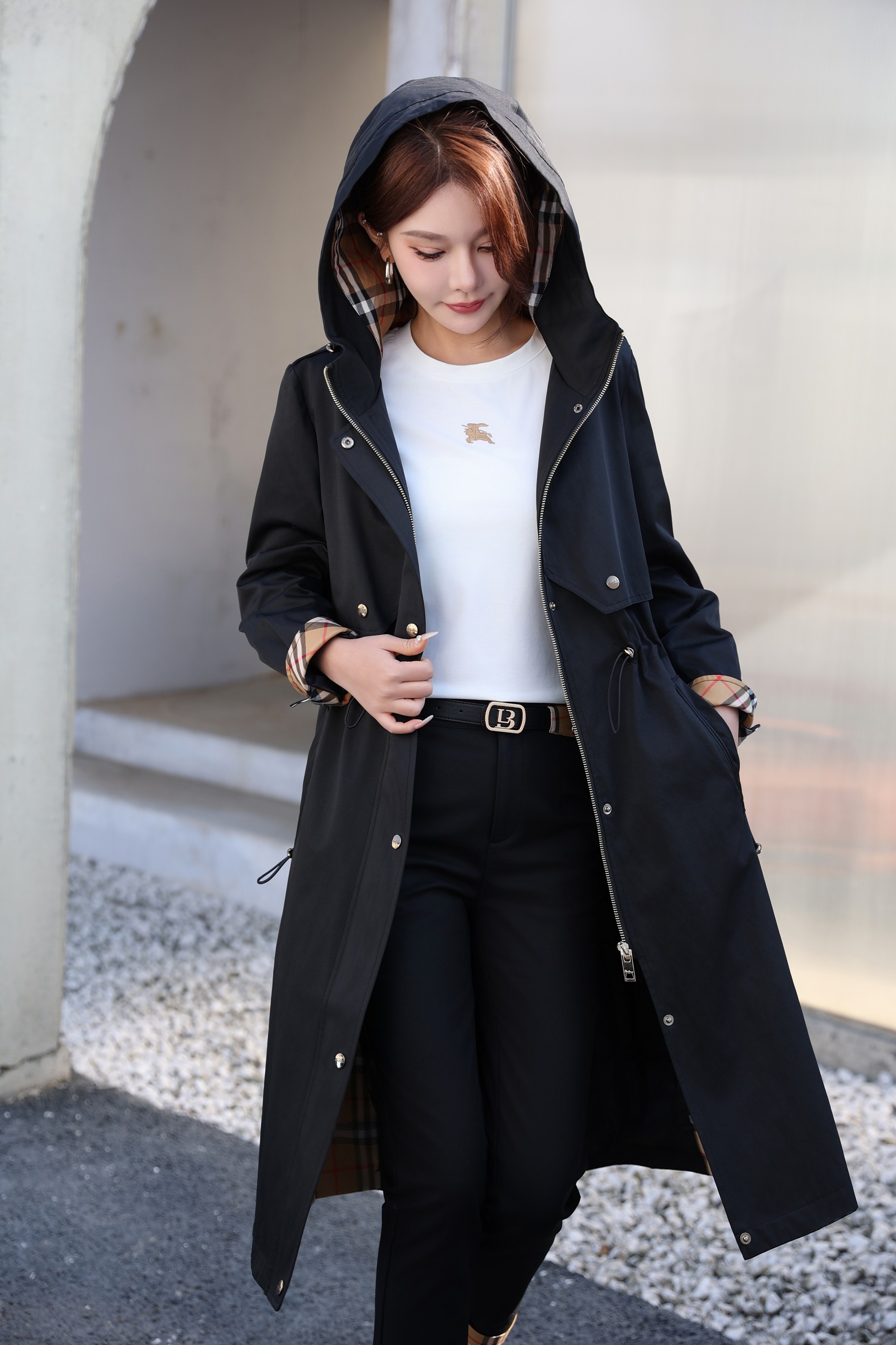 Women's Spring Trench Coat with Hooded, Long Sleeve Outerwear 6 a1740053855697 5073