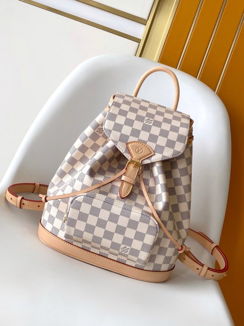 Louis Vuitton Montsouris Small Backpack Damier Azur Canvas with Leather Trim 1 Louis Vuitton Montsouris Small Backpack Damier Azur Canvas with Leather Trim