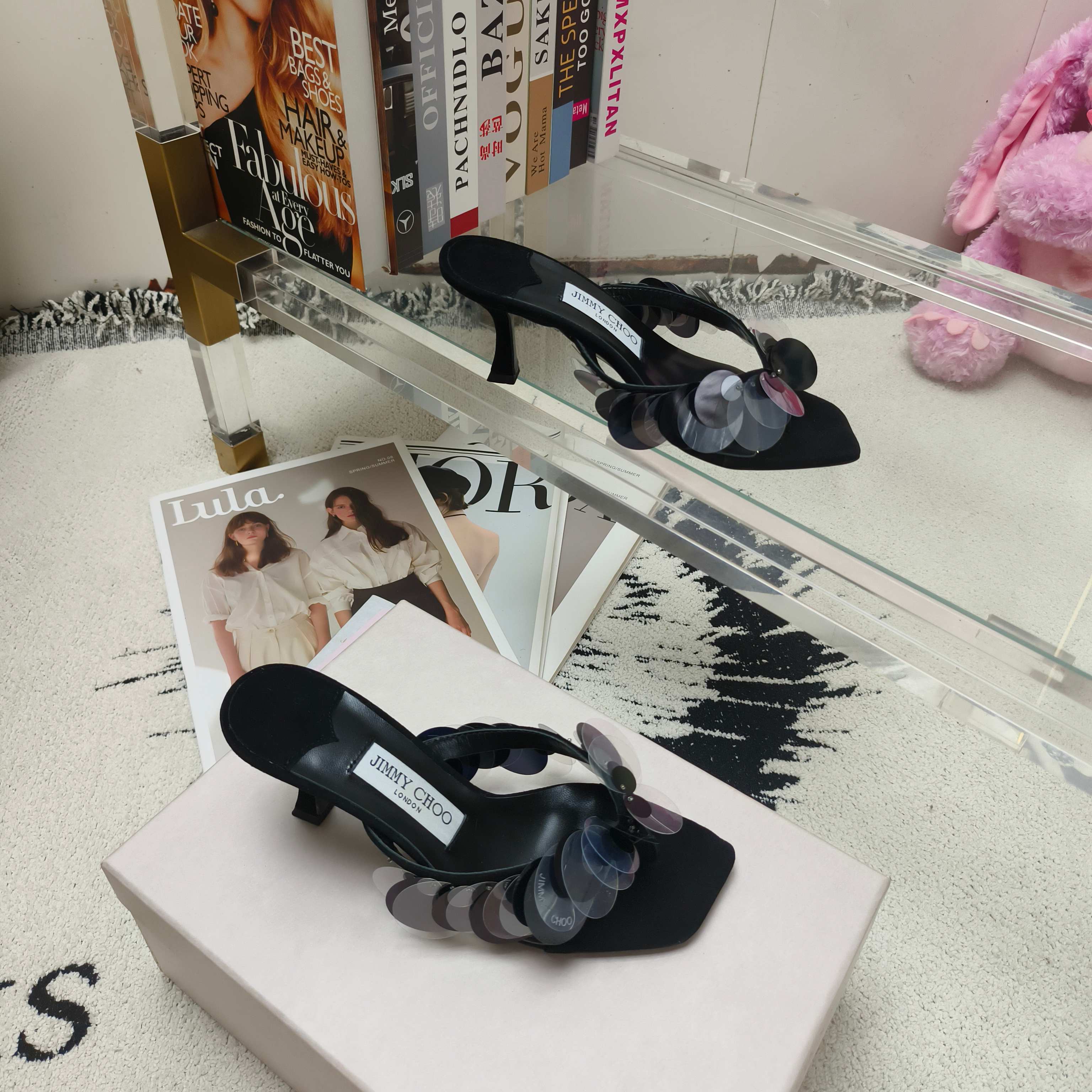 Jimmy Choo Sequin Floral Detail Mule Sandals