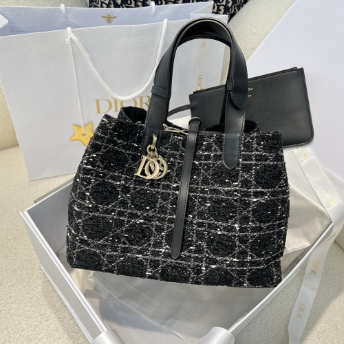 Dior Toujours Medium Black Tweed Cannage Tote Bag, Minimalist French Style 1 Dior Toujours Medium Black Tweed Cannage Tote Bag, Minimalist French Style