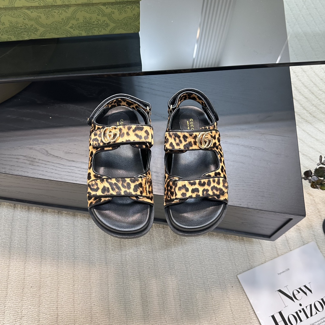 GUCCI 2024 ранняя вясна GG класічны манаграм пляжныя сандалі двойчы G металічная спражка 2.0CM тоўстая падэшва імпартная гумавая падэшва