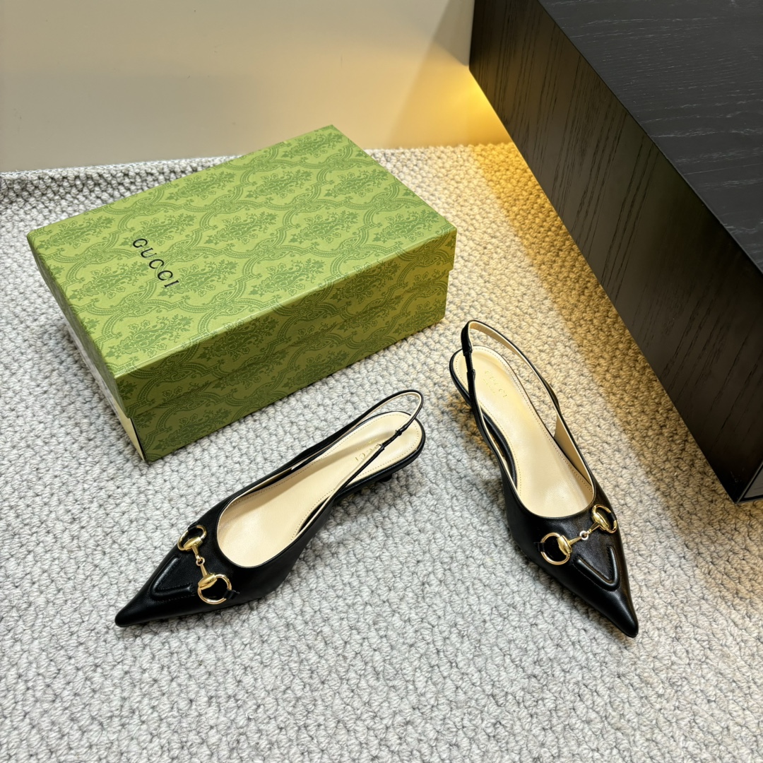 GUCCI 25S Nouveautés Printemps-Été Chaussures à talon en bambou Sandales à bride arrière Talons hauts Cuir verni importé + doublure en agneau