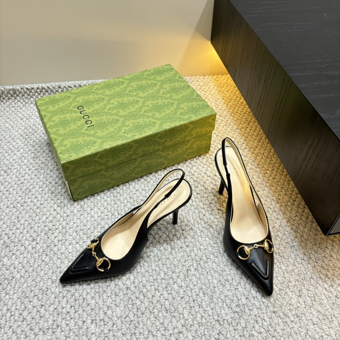 GUCCI 25S Nouveautés Printemps-Été Chaussures à talon en bambou Sandales à bride arrière Talons hauts Cuir verni importé + doublure en agneau
