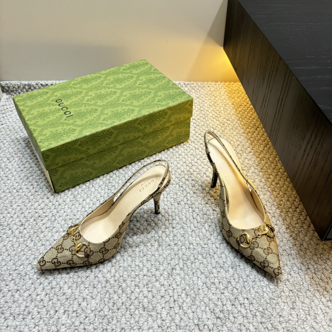 GUCCI 25S Nouveautés Printemps-Été Chaussures à talon en bambou Sandales à bride arrière Talons hauts Cuir verni importé + doublure en agneau