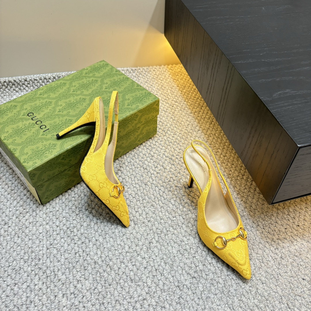 GUCCI 25S Nouveautés Printemps-Été Chaussures à talon en bambou Sandales à bride arrière Talons hauts Cuir verni importé + doublure en agneau