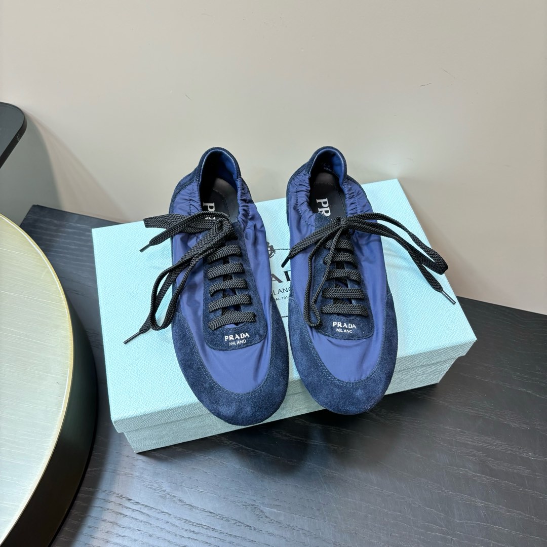 PRADA Casual Shoes Blue Fabric Lace-Up