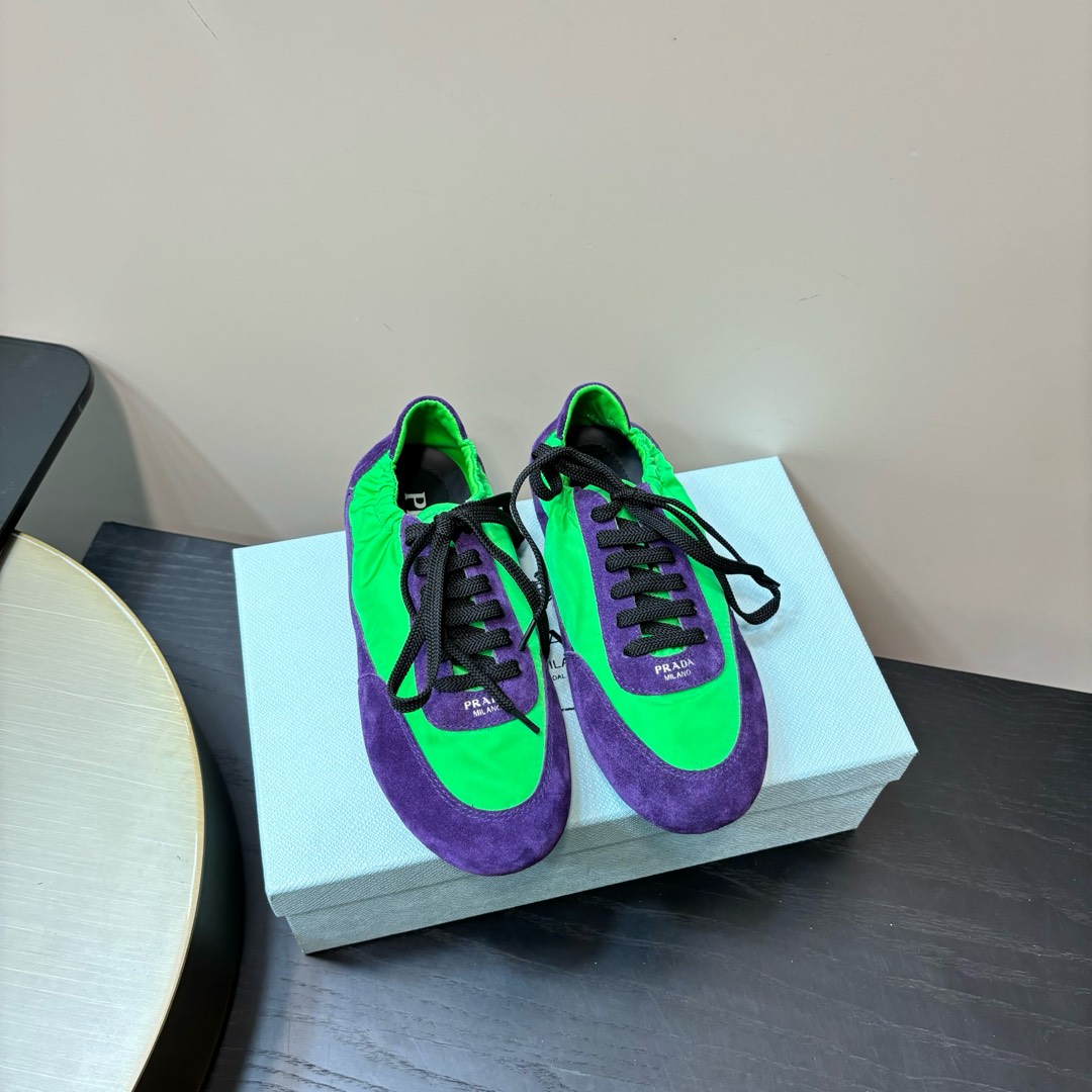 PRADA Casual Shoes Purple Green Spliced Lace-Up
