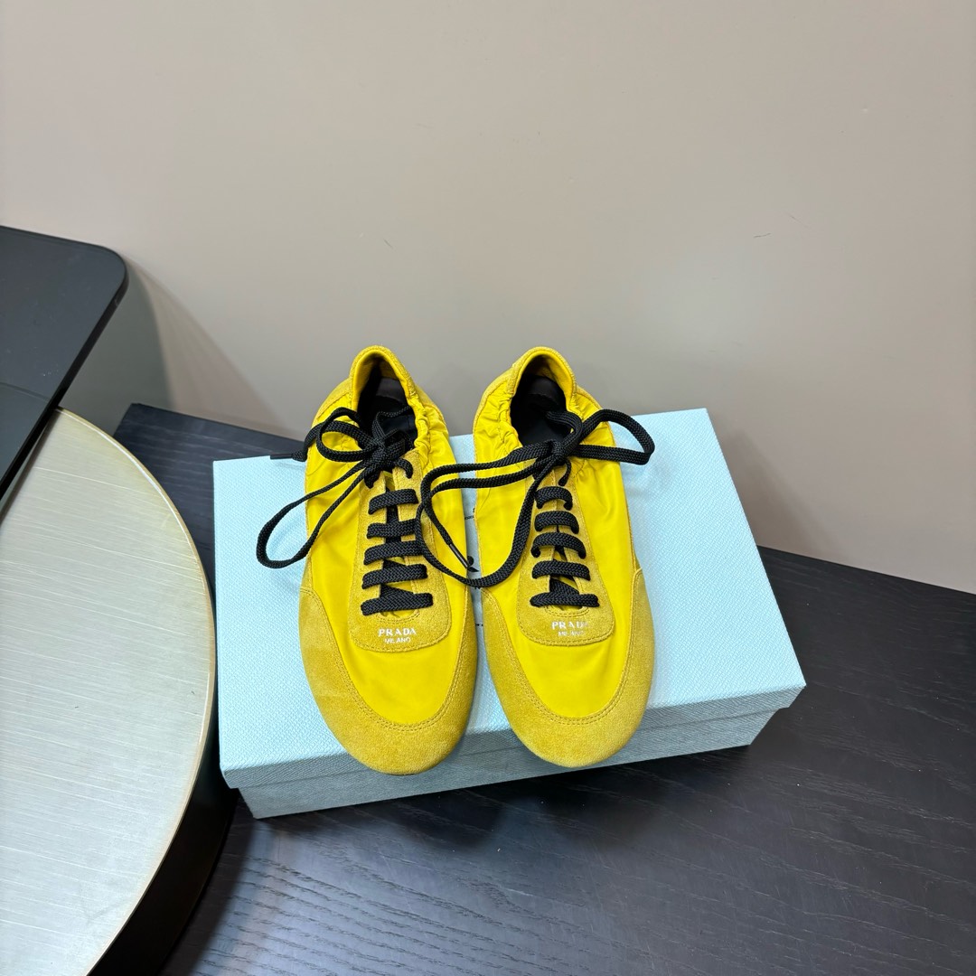 PRADA Casual Shoes Yellow Leather Lace-Up