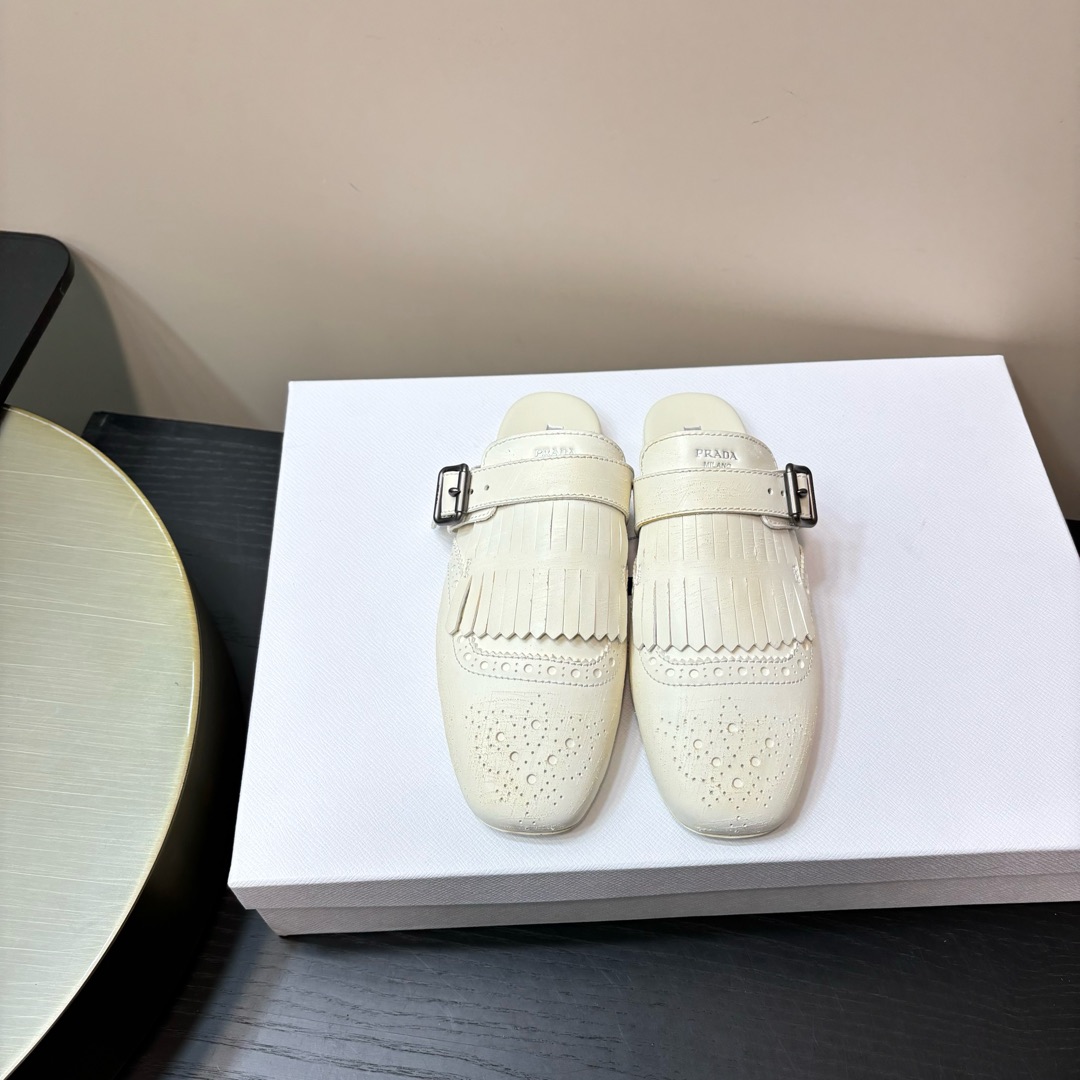 PRADA 半拖 牛皮 流苏 穆勒鞋
