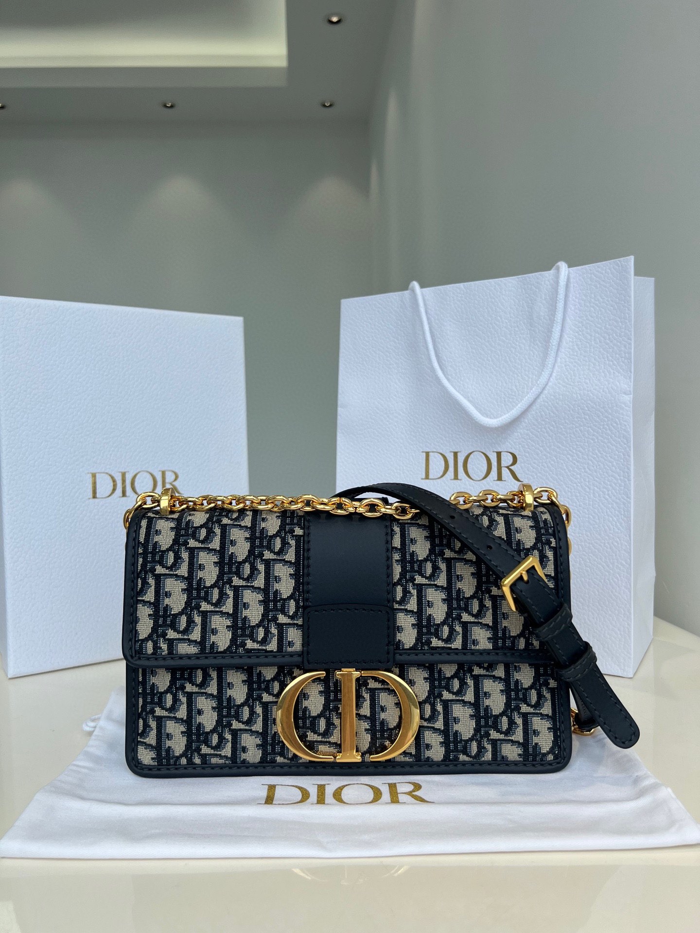 Dior Crossbody & Shoulder Bags Messenger Bags Blue Dark Bronzing All Steel Calfskin Canvas Cowhide Oblique Chains