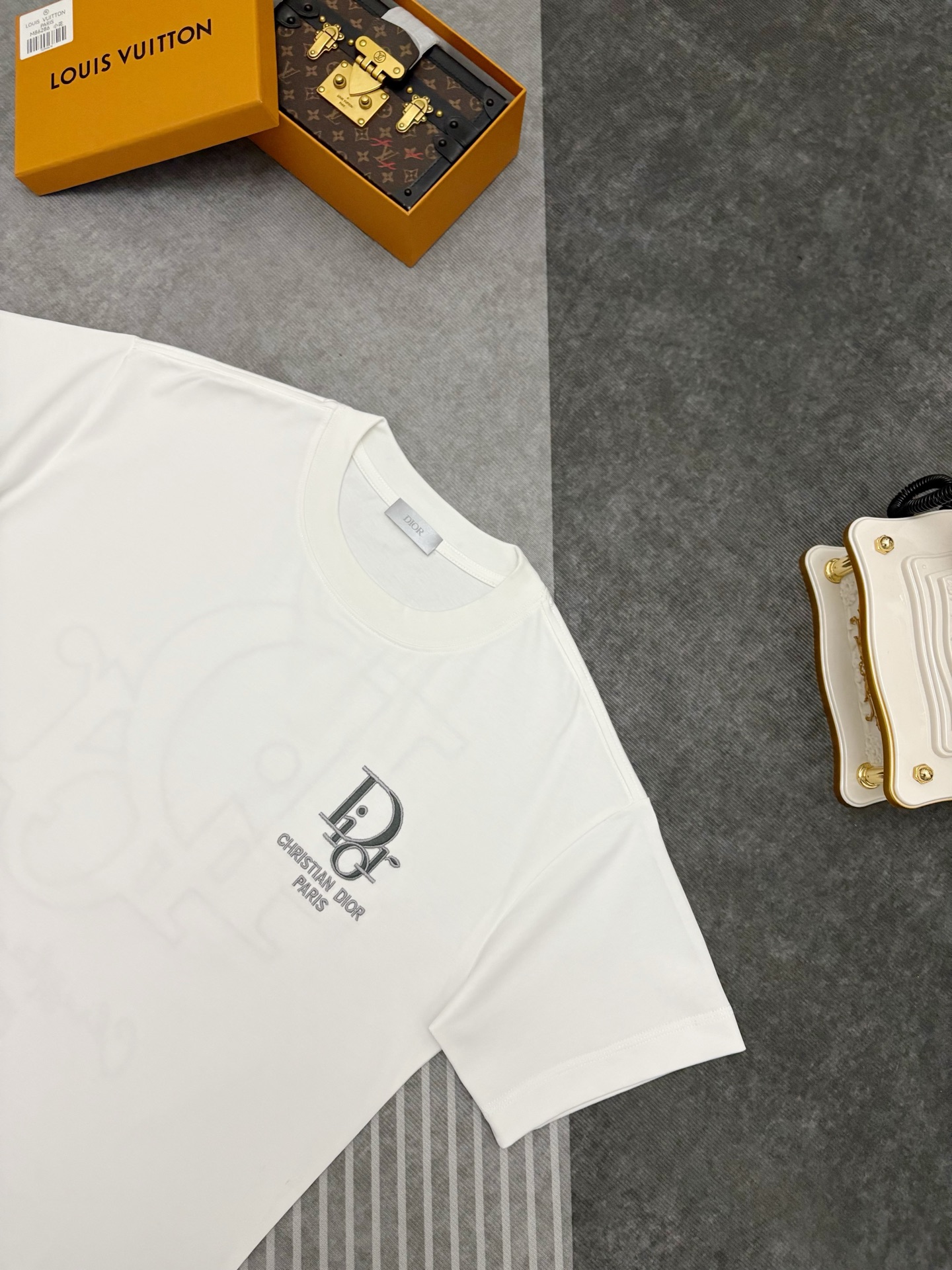 Dior Dior 迪奥 满印CD刺绣双纱棉短袖T恤