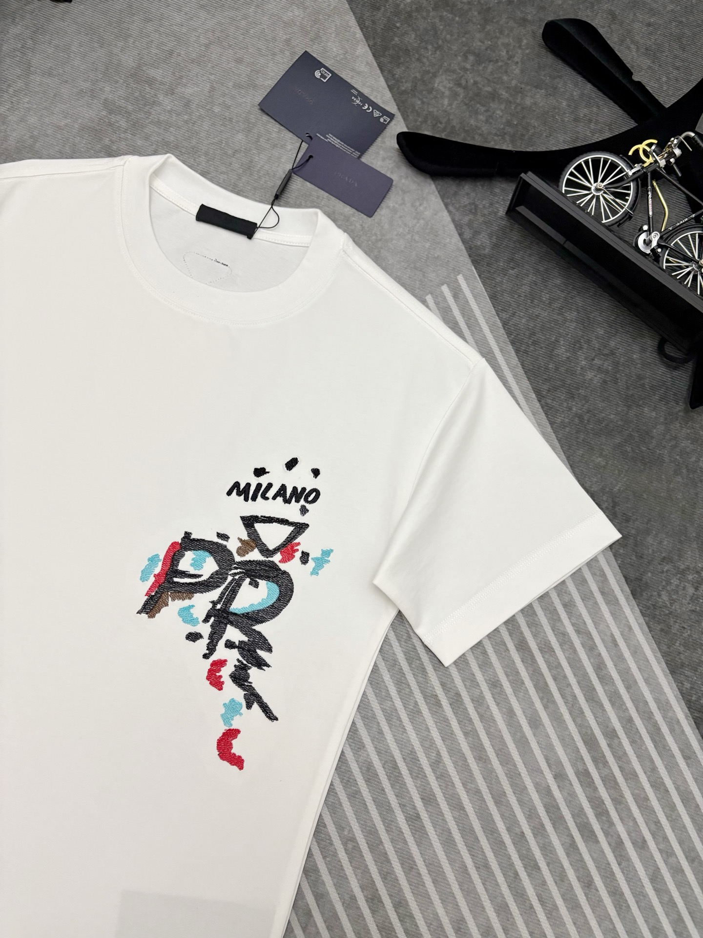 Prada PRADA 普拉达涂鸦刺绣双纱棉质短袖T恤