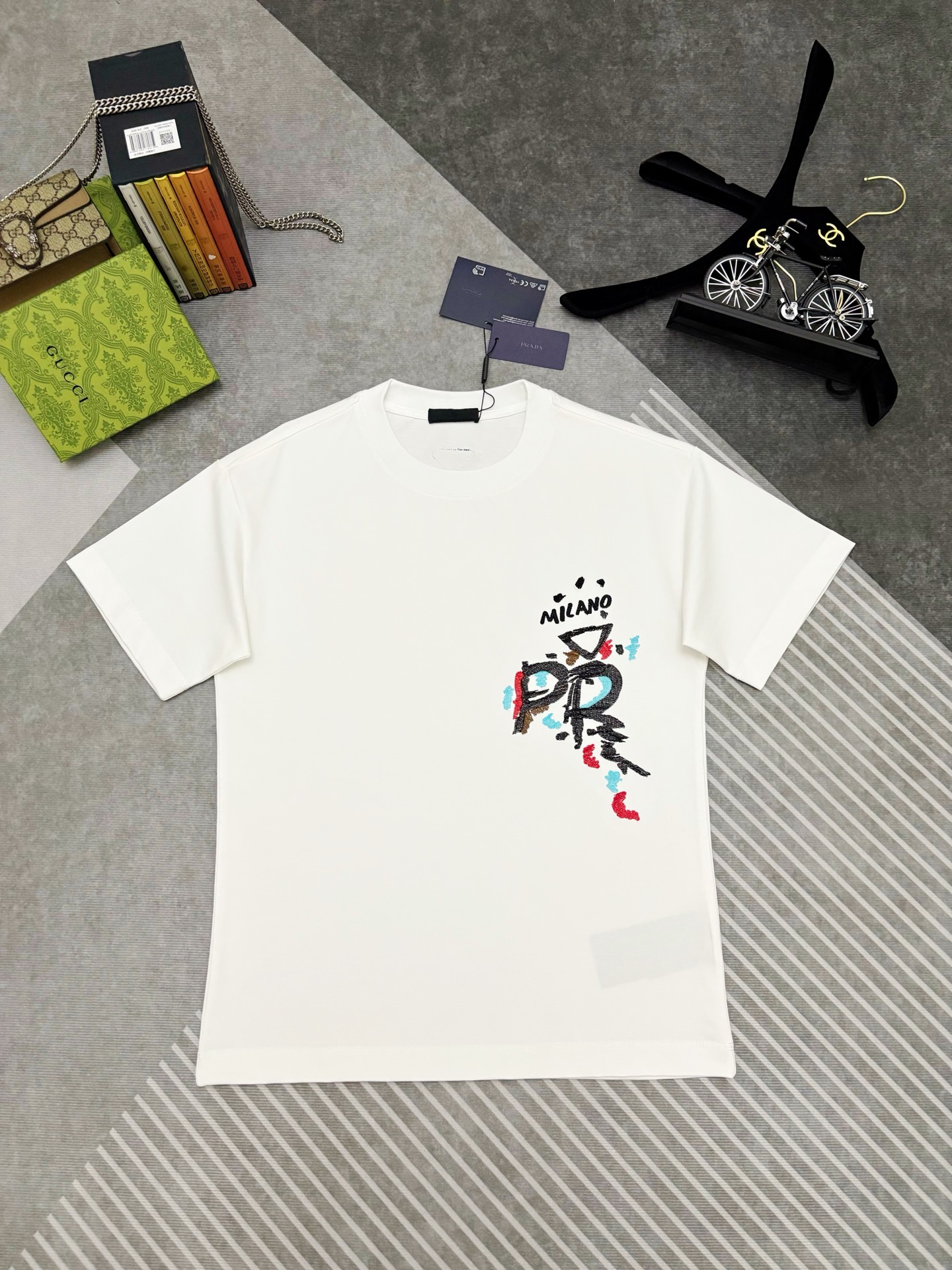 Prada PRADA 普拉达涂鸦刺绣双纱棉质短袖T恤