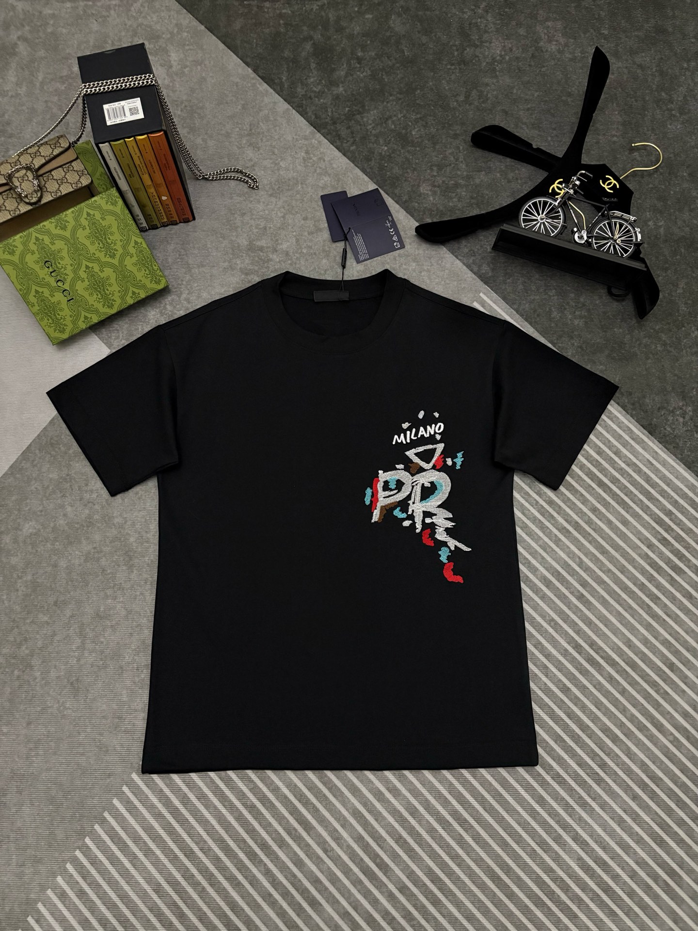 Prada PRADA 普拉达涂鸦刺绣双纱棉质短袖T恤