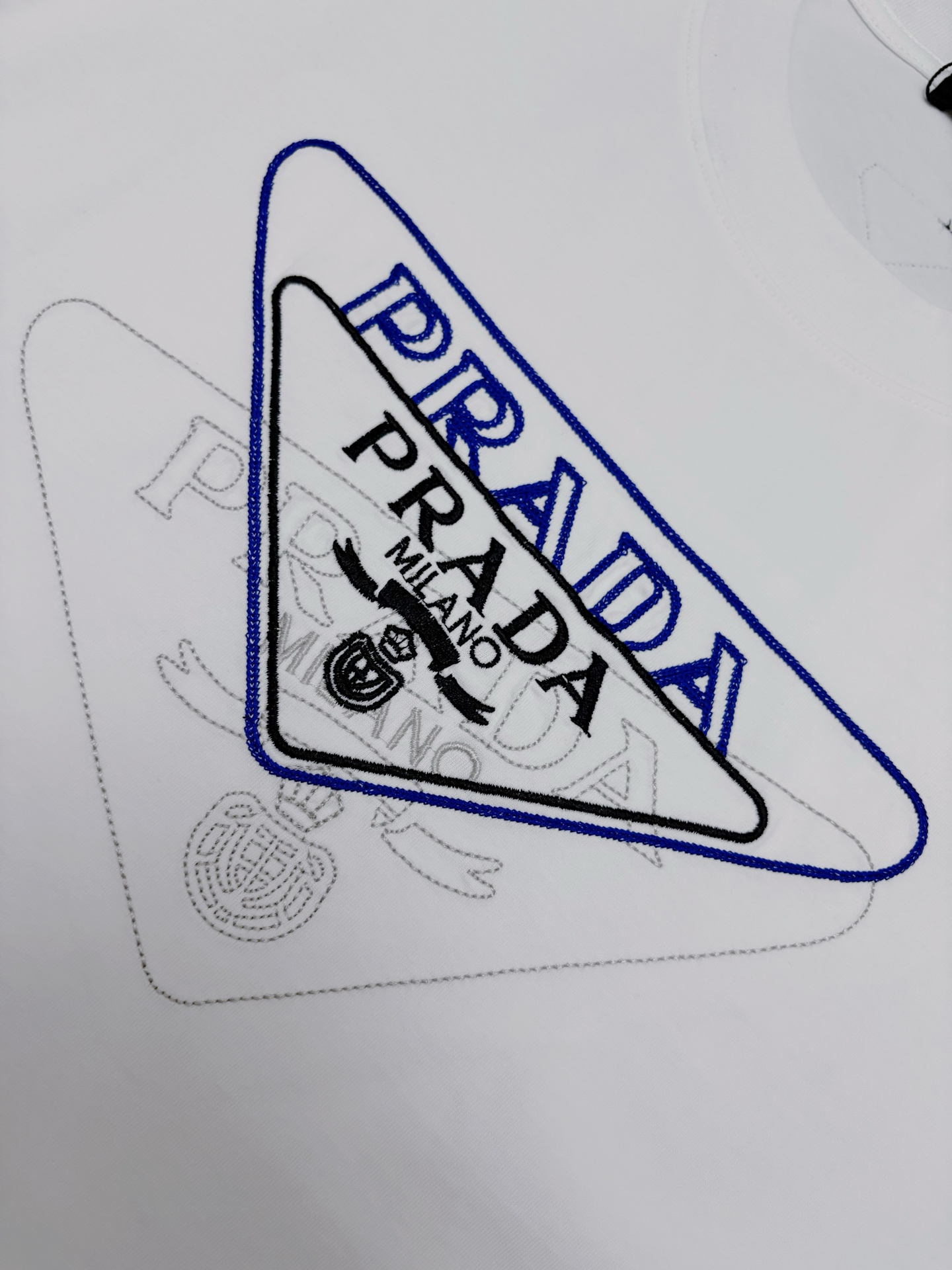 Prada PRADA 普拉达刺绣双纱棉质短袖T恤