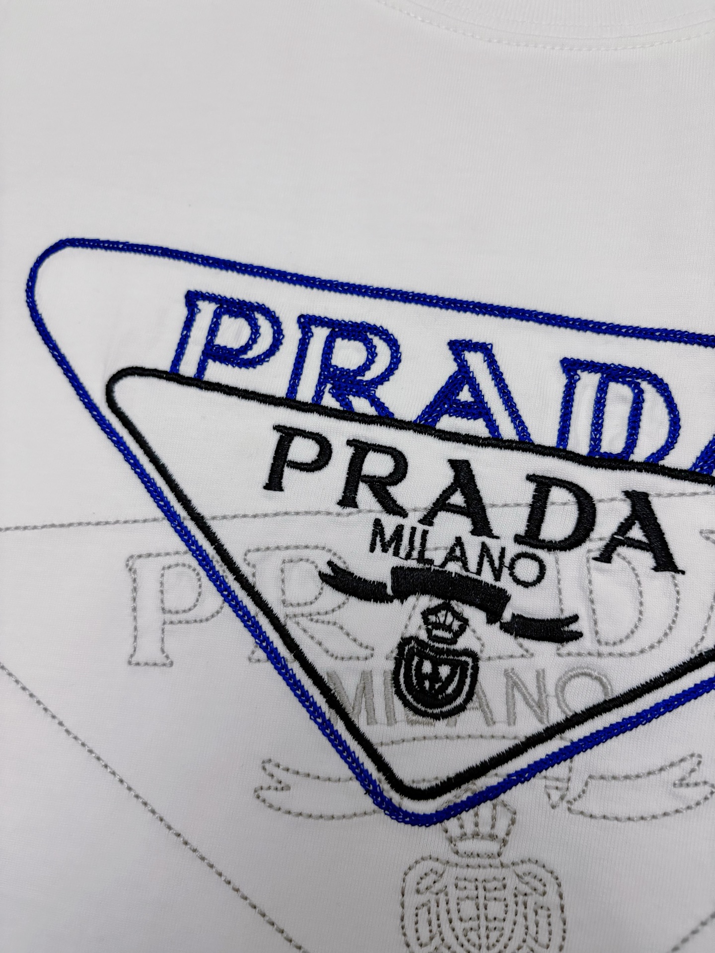 Prada PRADA 普拉达刺绣双纱棉质短袖T恤