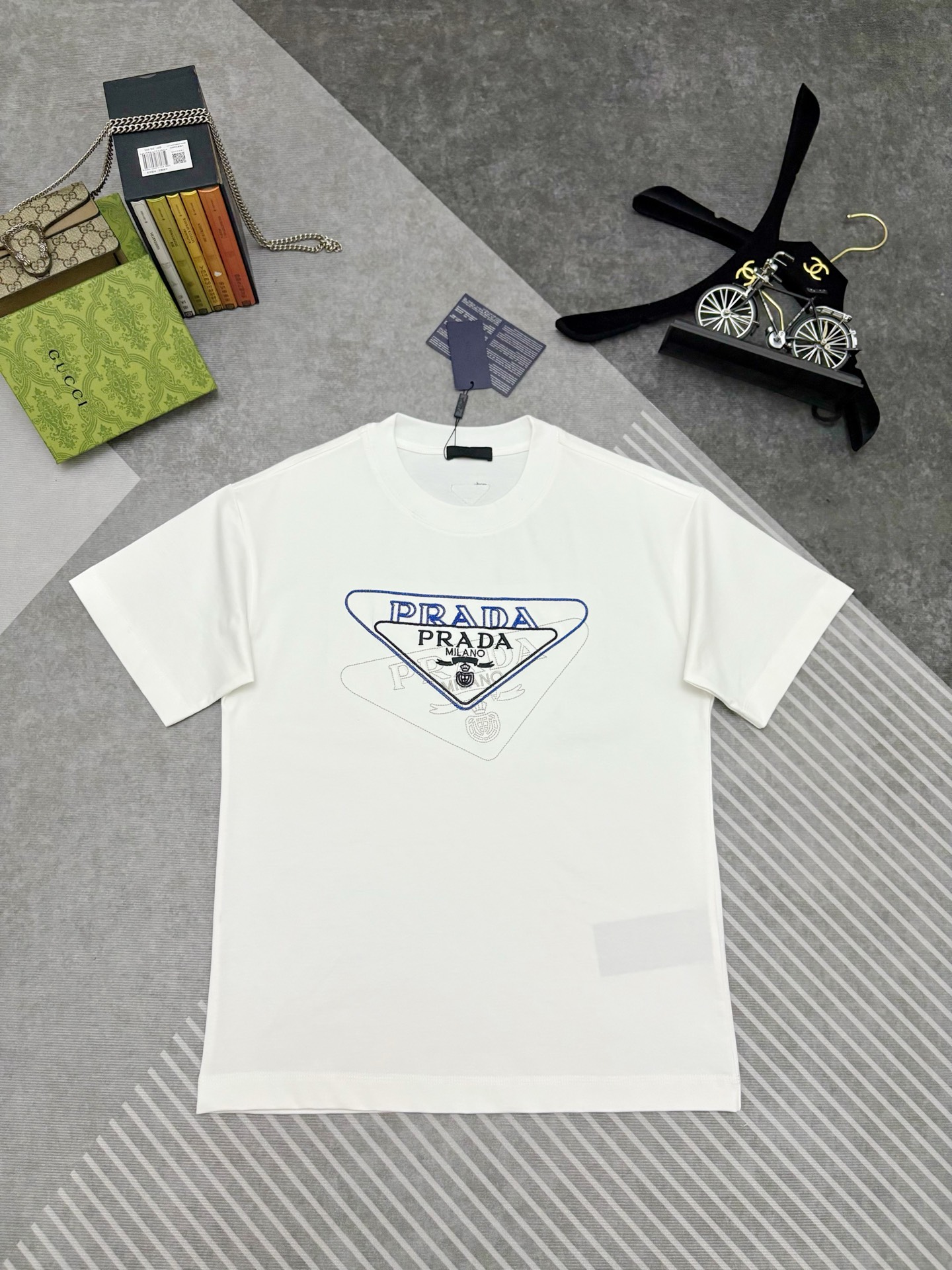 Prada PRADA 普拉达刺绣双纱棉质短袖T恤