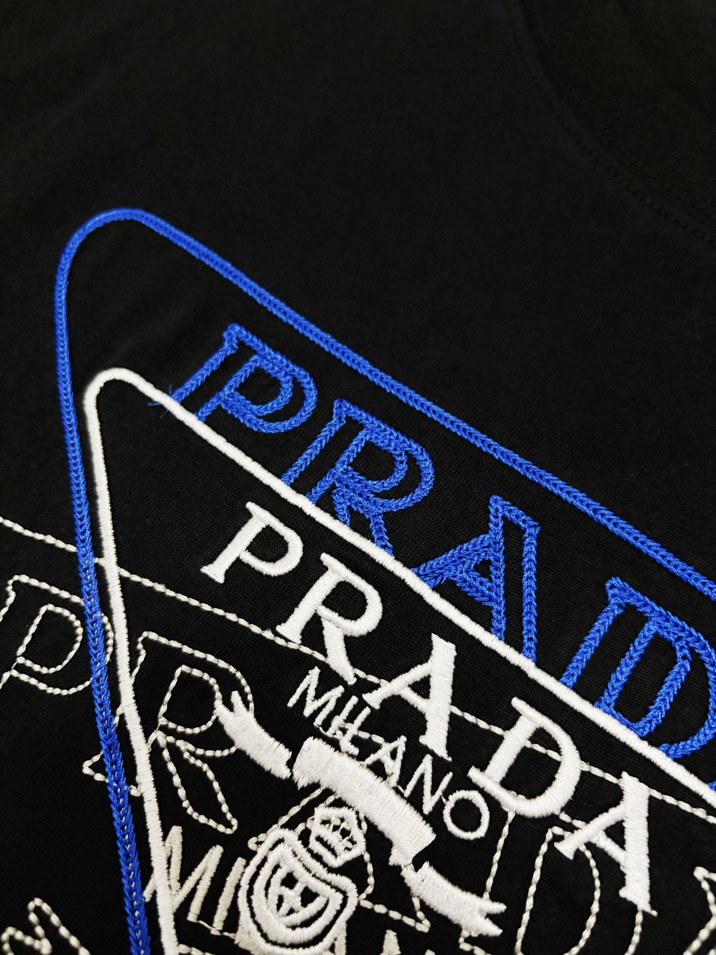 Prada PRADA 普拉达刺绣双纱棉质短袖T恤