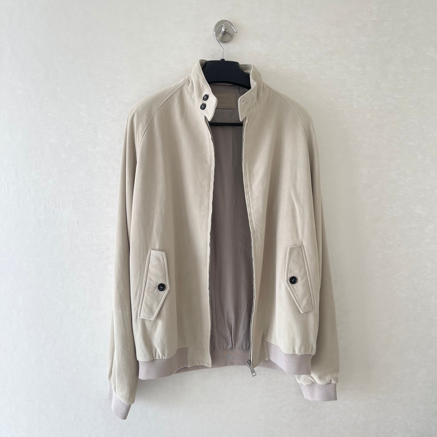 PRADA Suede Leather Harrington Jacket - Slate Gray, FW24 Collection 3 a1725271401442 2455